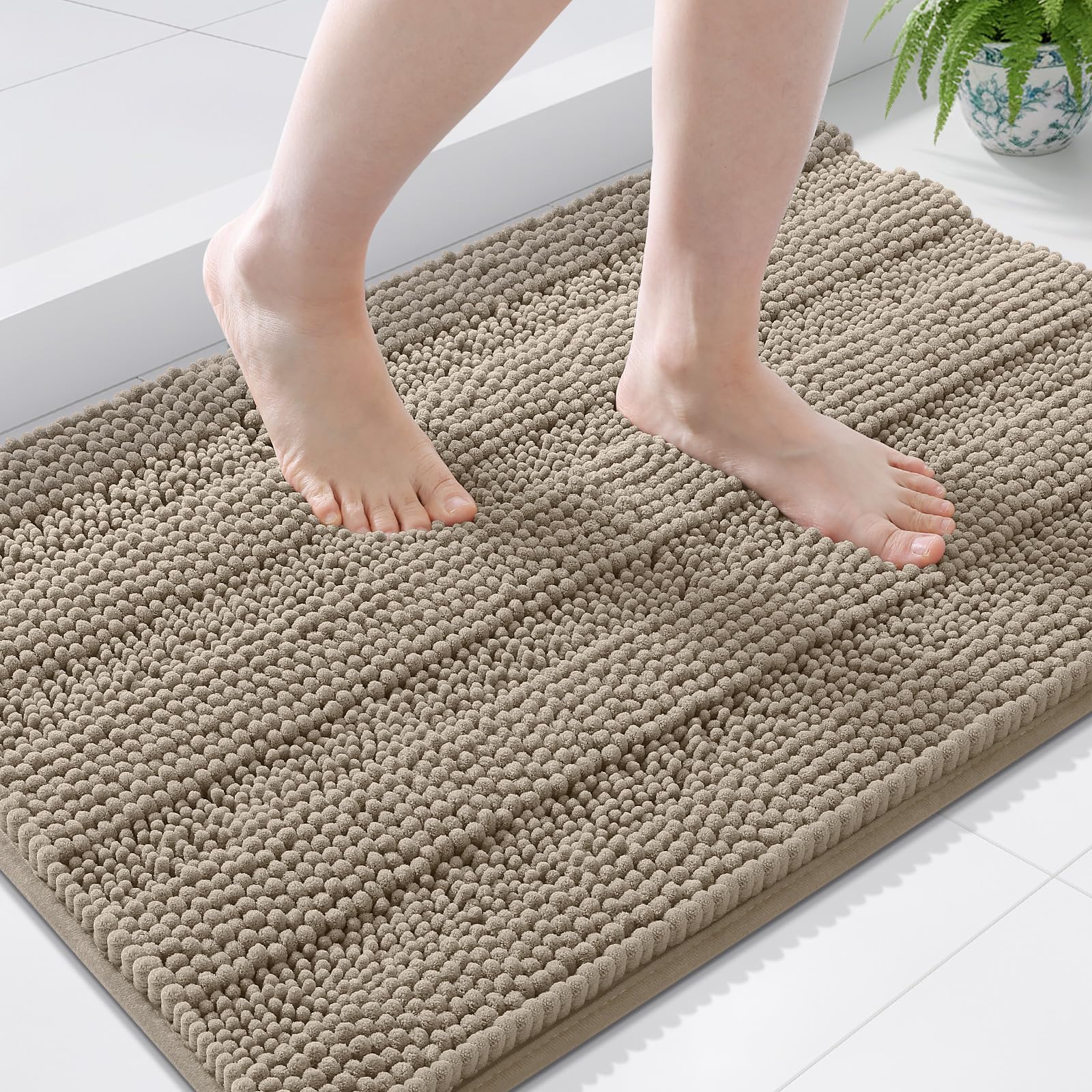 Grandaily Chenille Bathroom Rugs 44x24, Soft Bath Mats, Warm Taupe