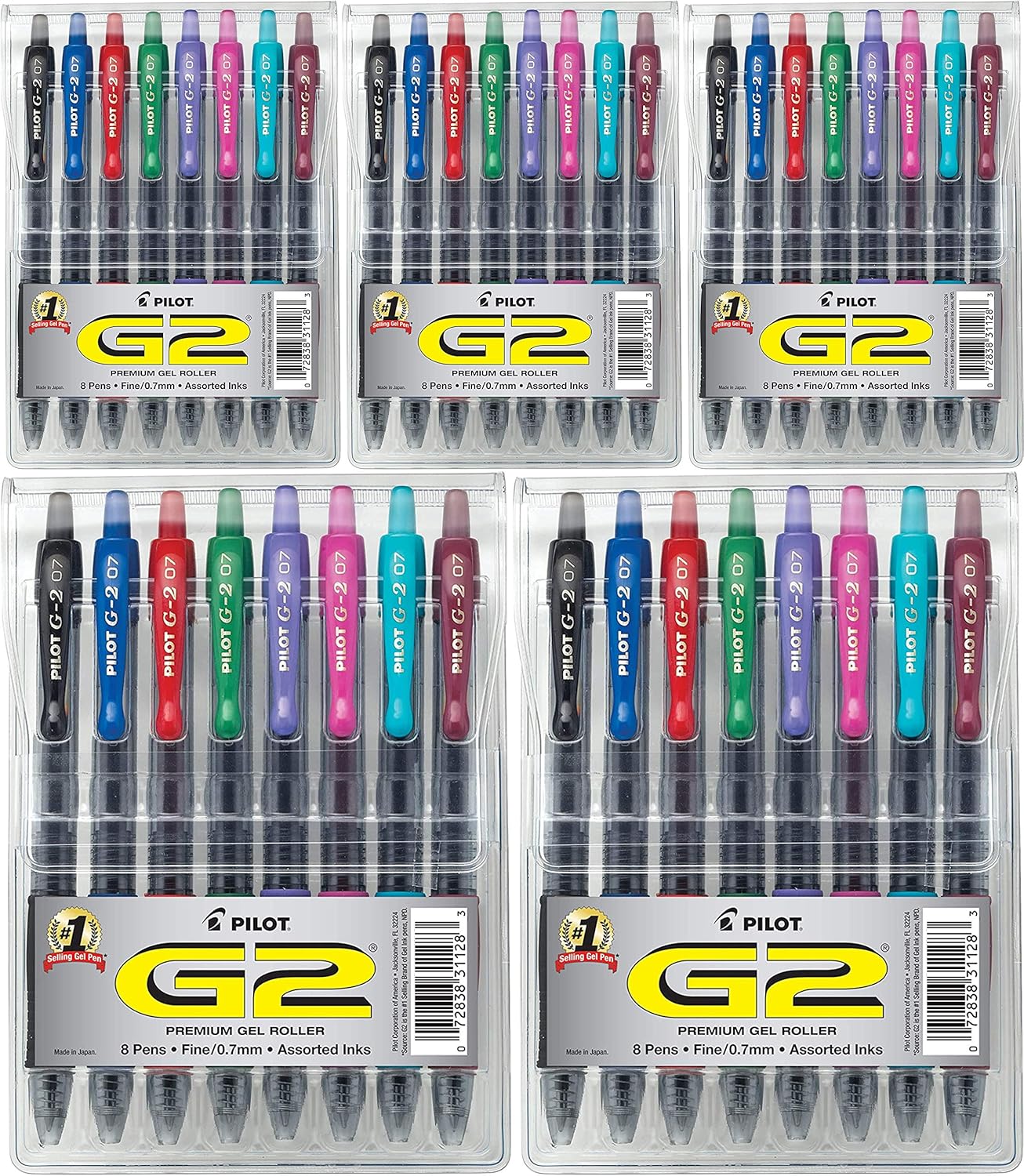 PILOT G2 Premium Refillable & Retractable Rolling Ball Gel Pens, Fine Point, Assorted Color Inks, (31128), 5 Pack of 8