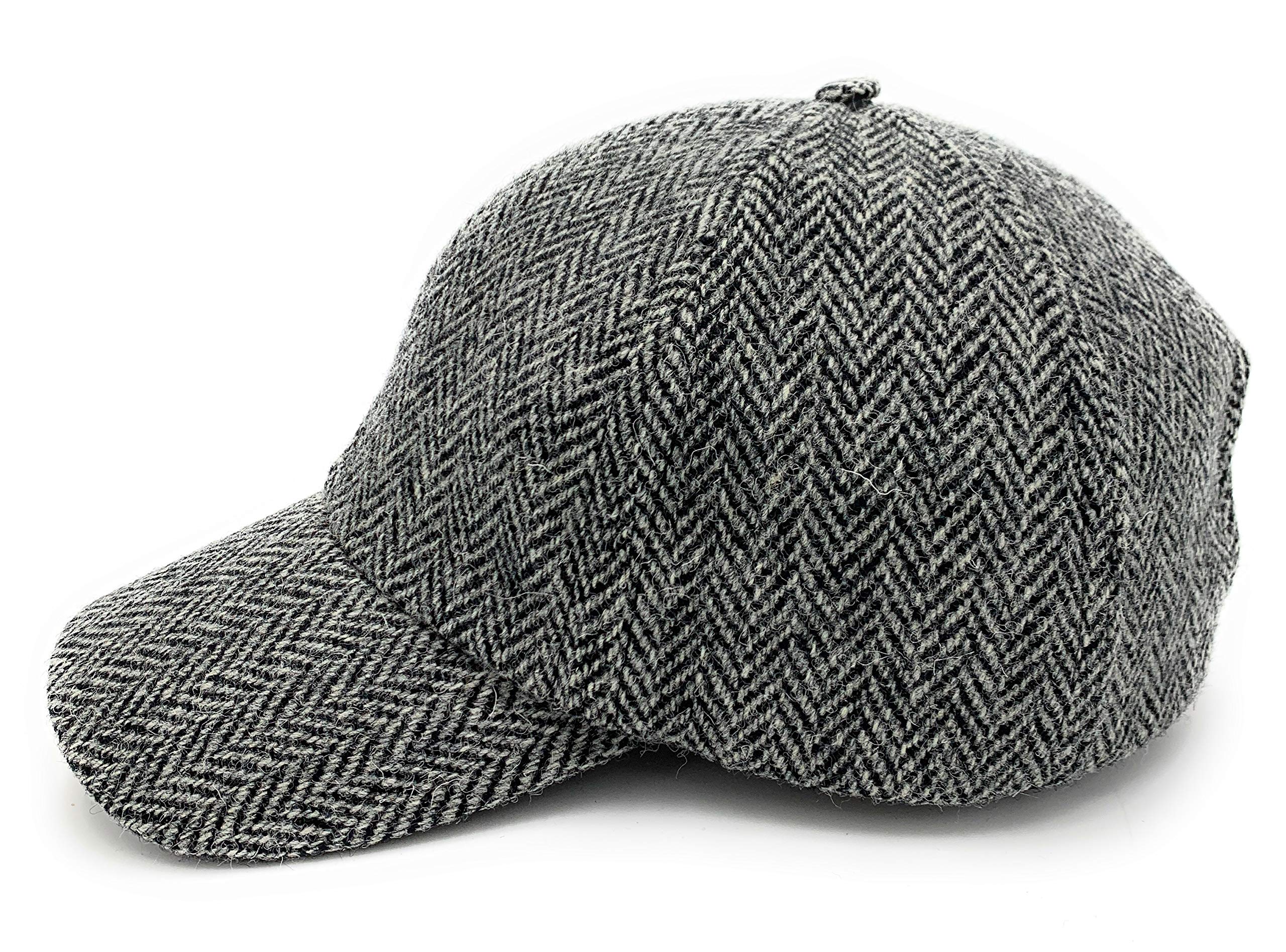 Tartan Tweeds Unisex Grey Herringbone Harris Tweed Men's Baseball Cap Adjustable Hat (Black/White Herringbone)