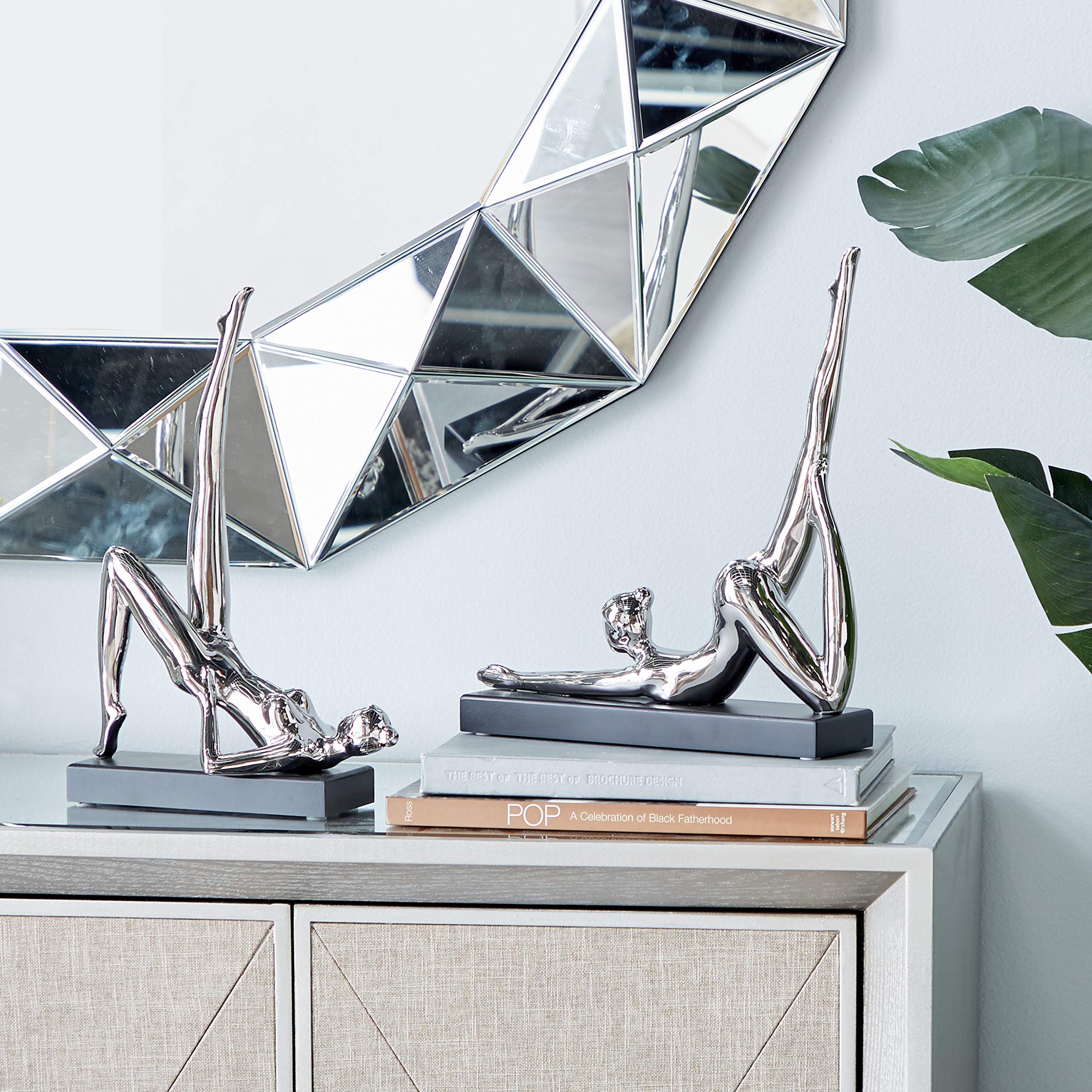 Deco 79 Porcelain Yoga Sculpture, Set of 2 13", 13"H, Silver