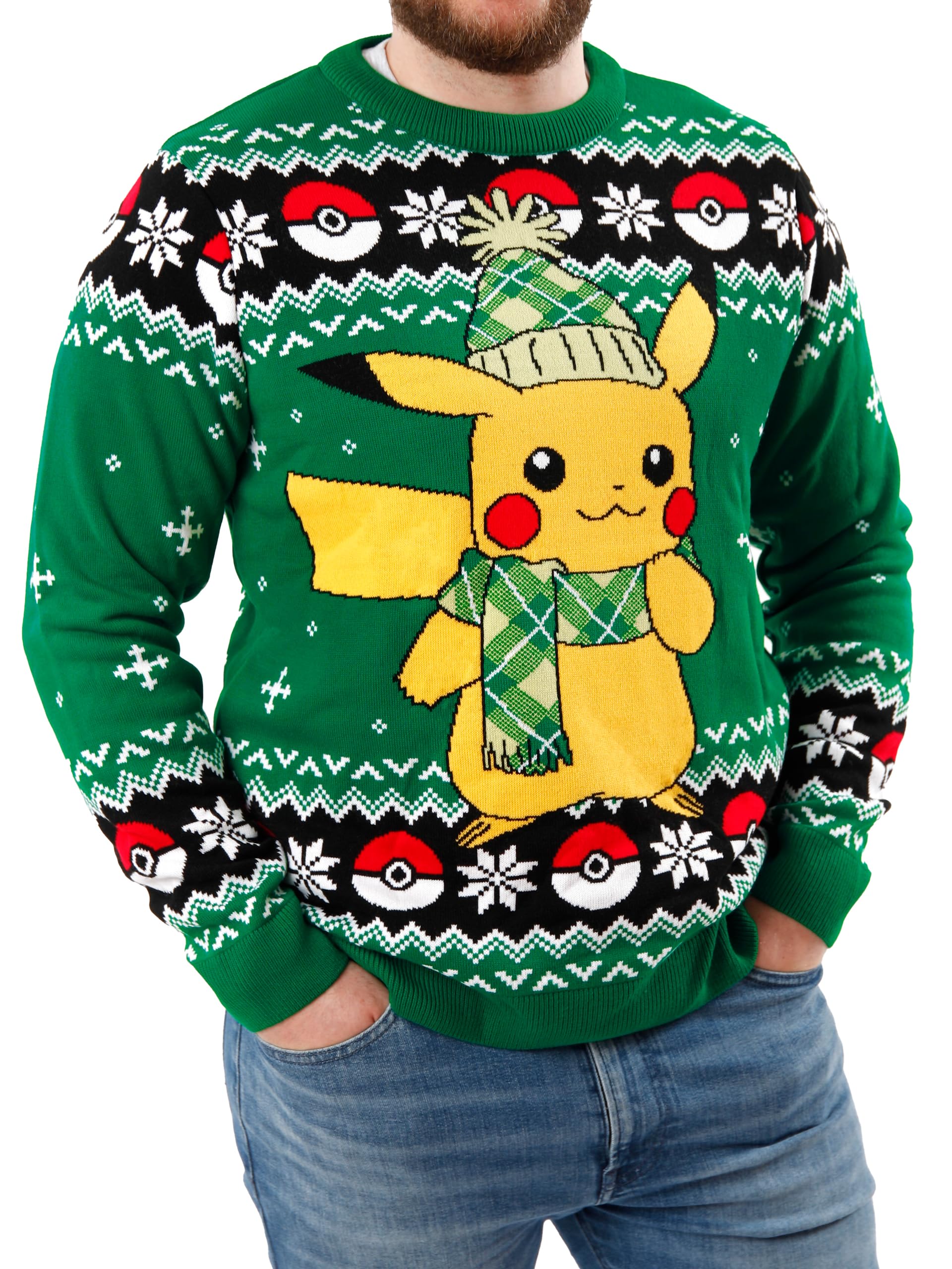 Pokémon Christmas Jumper | Pikachu Christmas Jumper | Men Xmas Jumper | Green XL