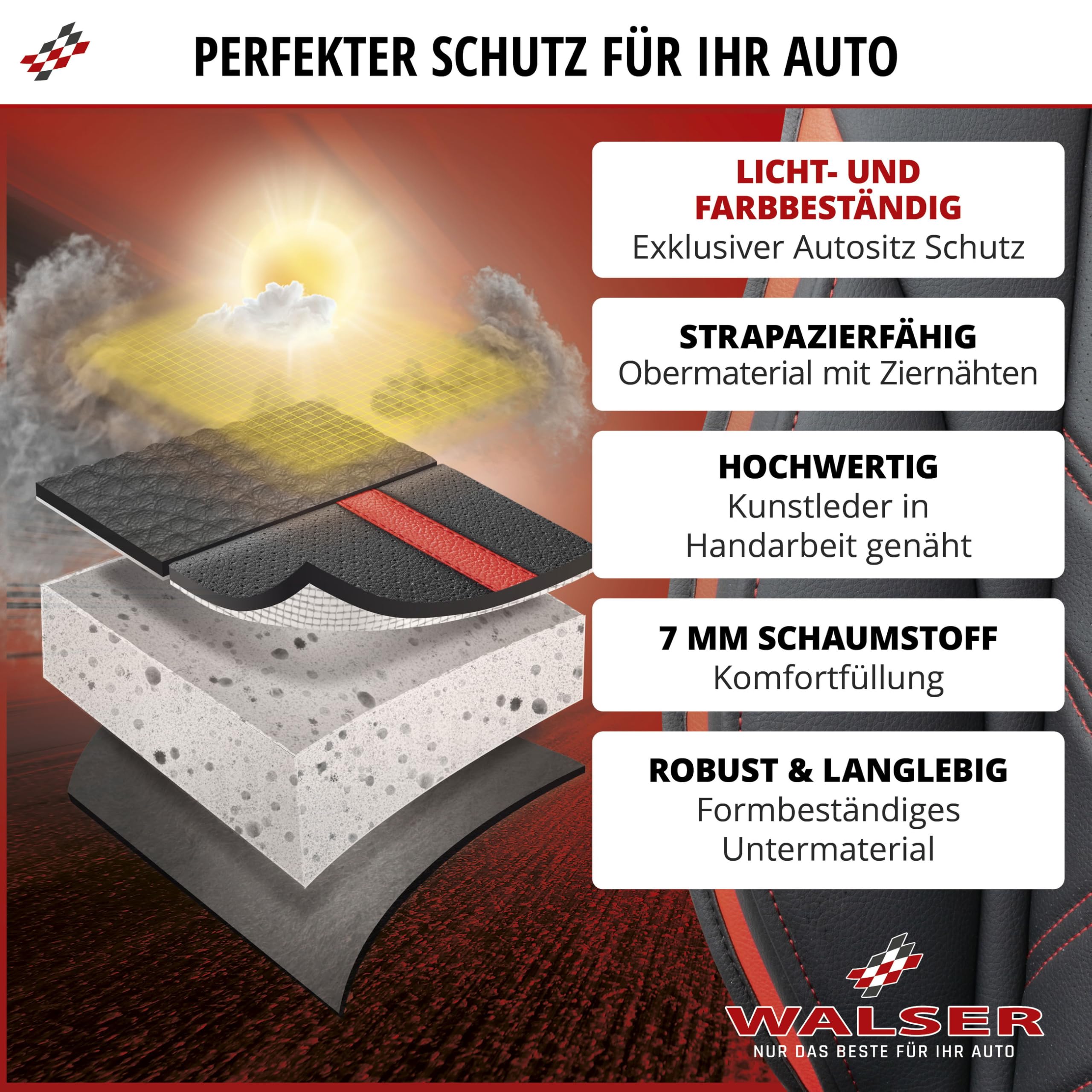 WALSER Nakładka na fotel samochodowy Auto Rey, ochraniacz na fotele samochodowe, czarno-szary, uniwersalny pokrowiec na przednie siedzenia, poduszka na siedzenia samochodowe, sportowy wygląd, pokrowce na siedzenia samochodowe do samochodów osobowych i cię