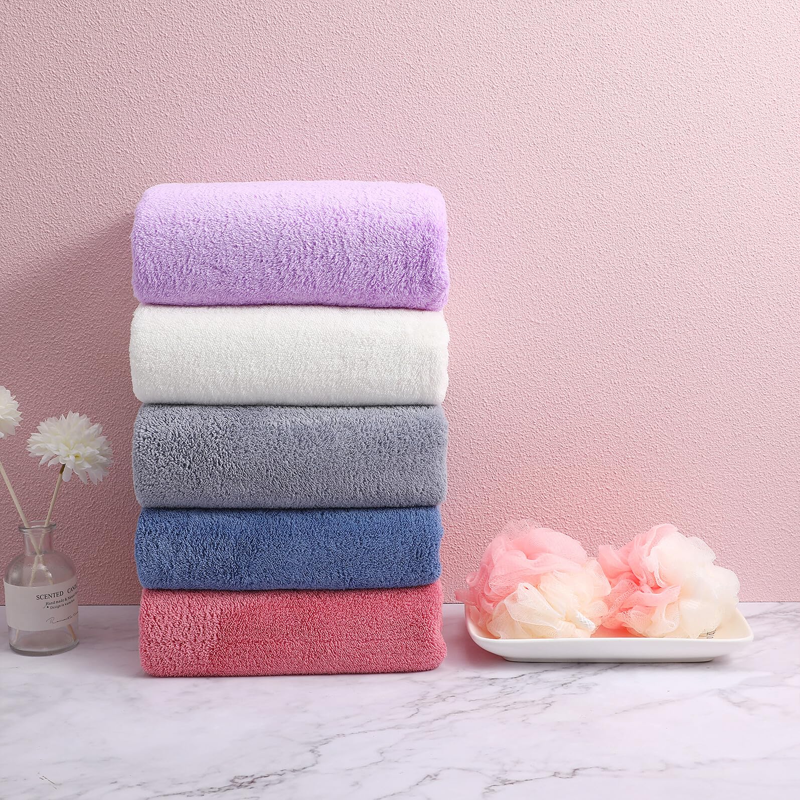 VALICLUD 5 Piezas Toallas de Baño de Microfibra Absorbentes Diseño Sólido Colores Gris Rojo Púrpura y y Duraderas para Ducha y SPA Familiar