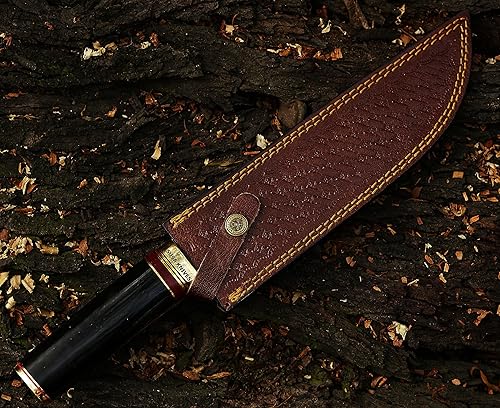 Miniatura 8 de SUSA KNIVES Cuchillo Bowie de hoja fija de 14 pulgadas  Cuchillo de caza, funda de cuero con mango de cuerno  Diseñado para caza, supervivencia,