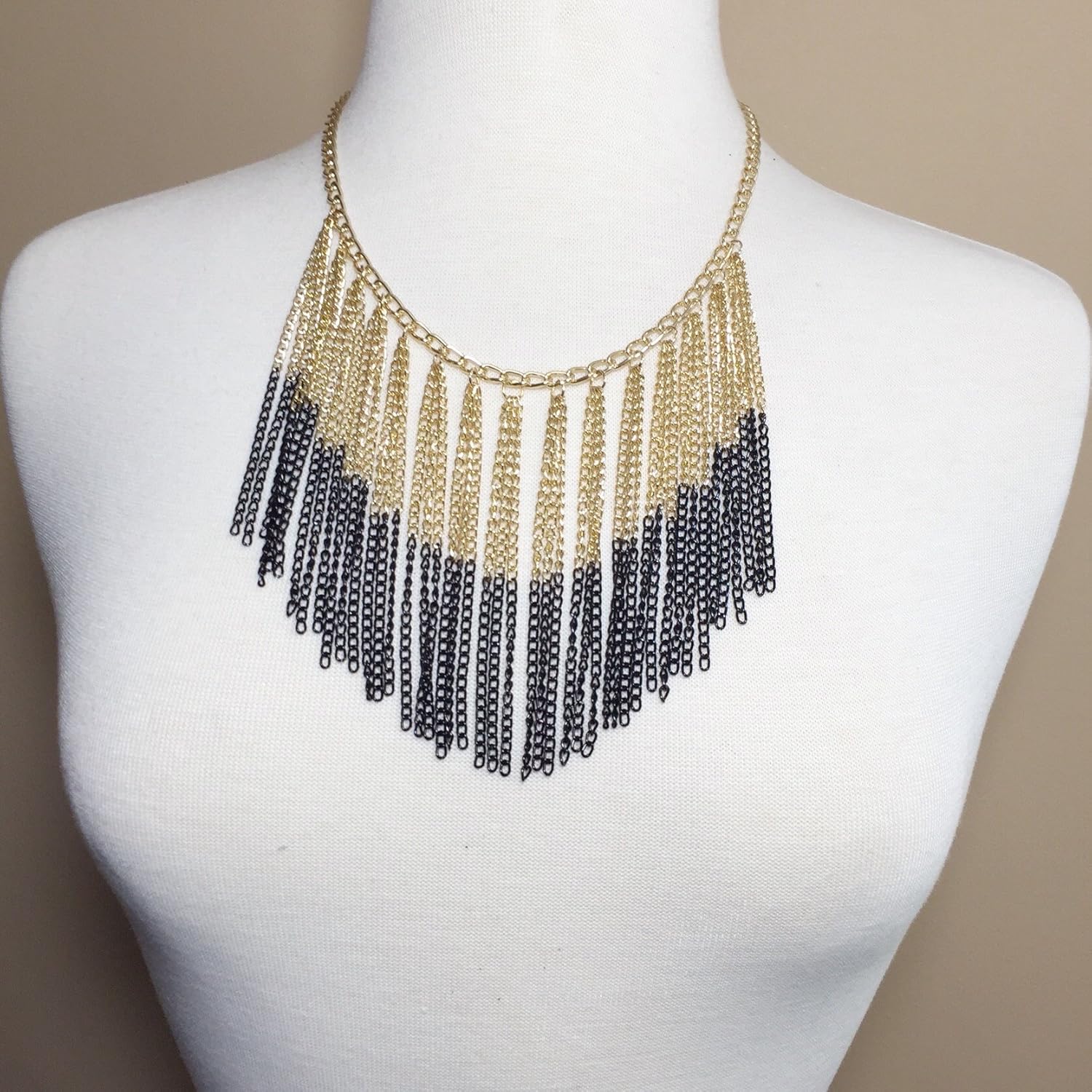Gypsy Jewels Cascading Chain Tassel Fringe Necklace & Earrings Set (Black & Gold Tone)