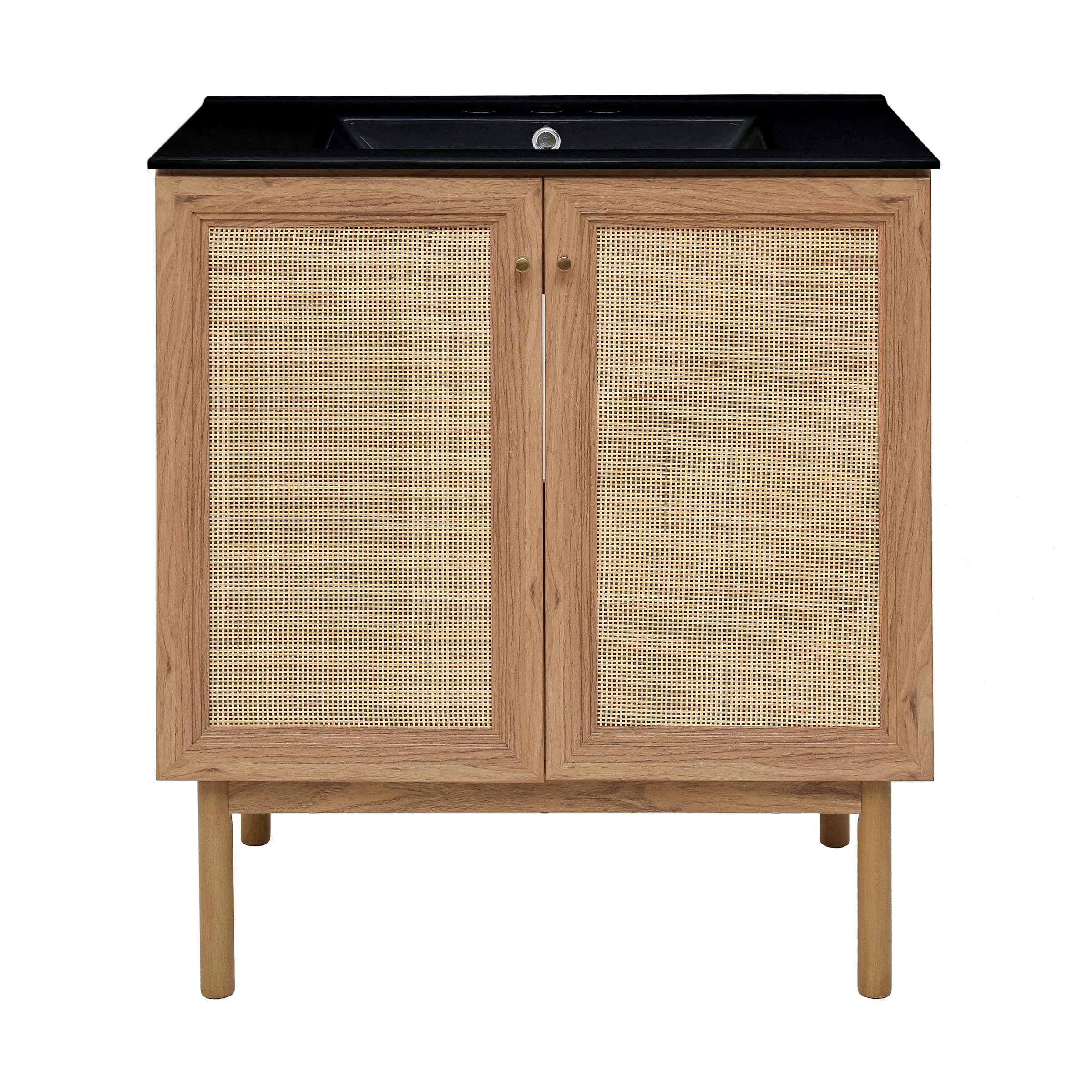 Swiss Madison Classe 30 in. Brown Oak Bathroom Vanity with Black, 3-Hole Ceramic Sink Top