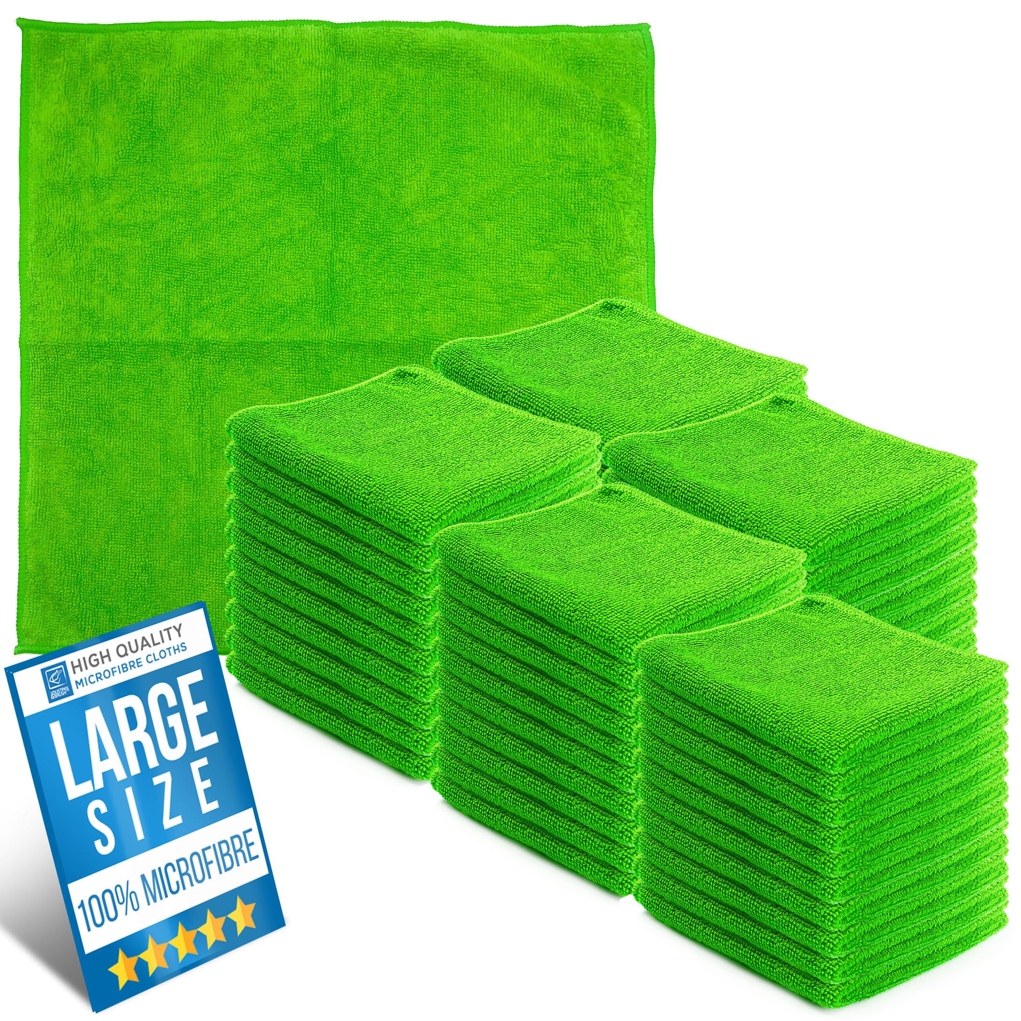Tdbs The Dustpan And Brush Store Green Microfiber Cleaning Cloth, Large Size 40X40cm, Super Absorbent Lint Free Microfibre Cloths Cleaning For Home, Kitchen, Surface, Mirrors, Bathrooms, Motorbike, Car (50, )