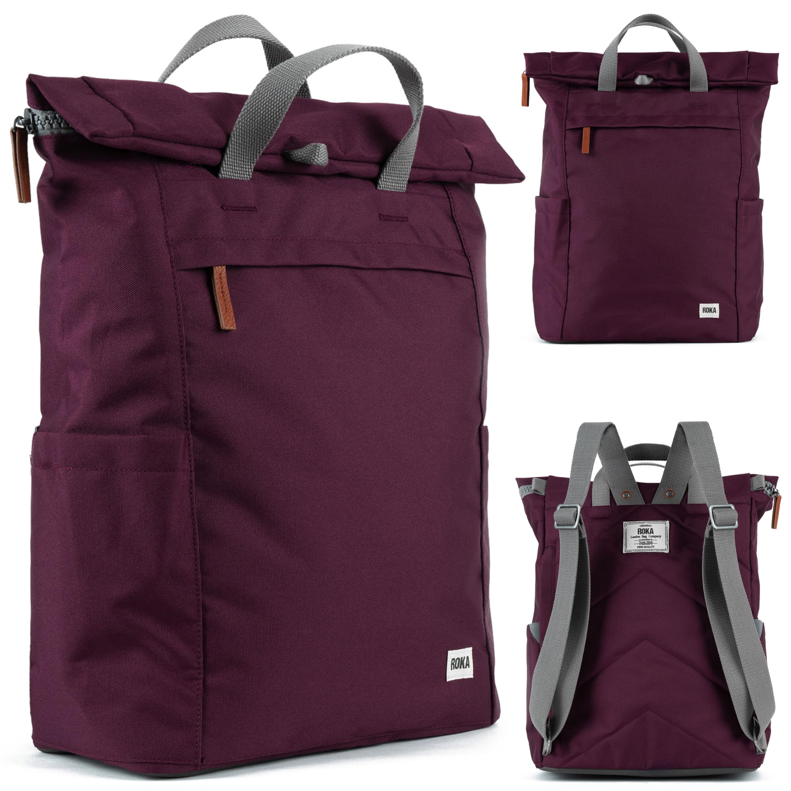 ROKA Finchley Roll Top Backpack for Women & Men - Large Canvas Rucksack w/Magnetic Closure & Multi Pockets for Work, School, Travel - Sienna Red