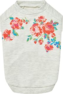 Blueberry Pet Floral Rose Print Pullover Sweatshirt for Dogs, 14 inch Back Length, Lightweight Spring Outfit in Grey