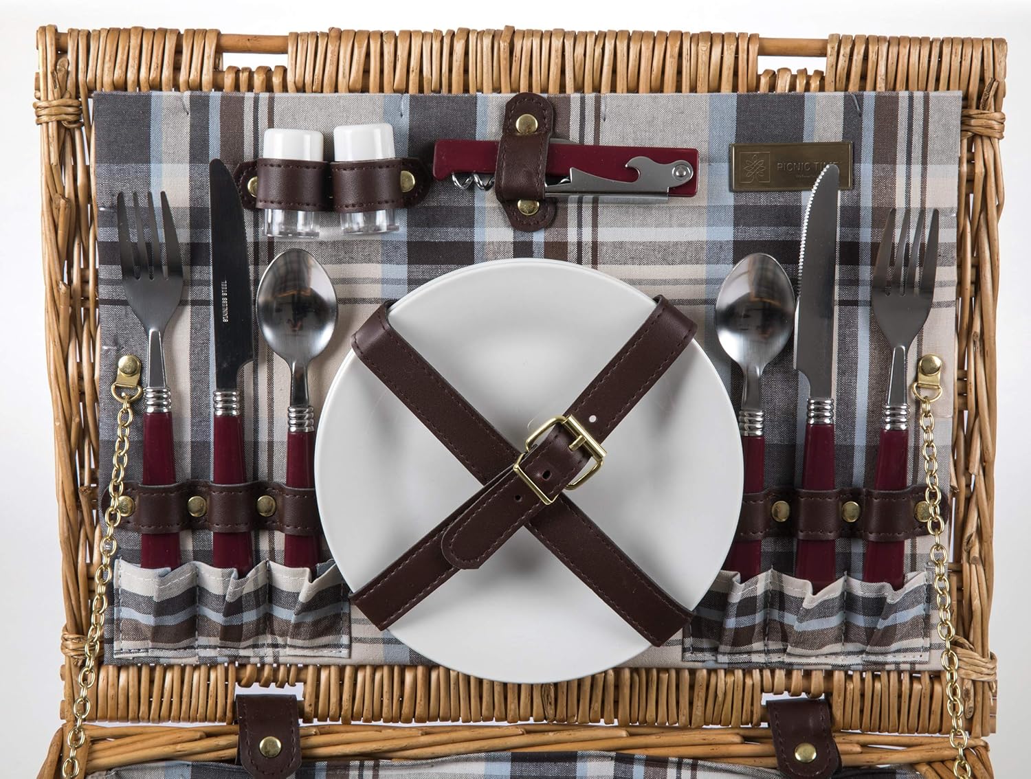 Bristol Picnic Basket, (Navy Blue & Burgundy Plaid Pattern) : Patio, Lawn & Garden