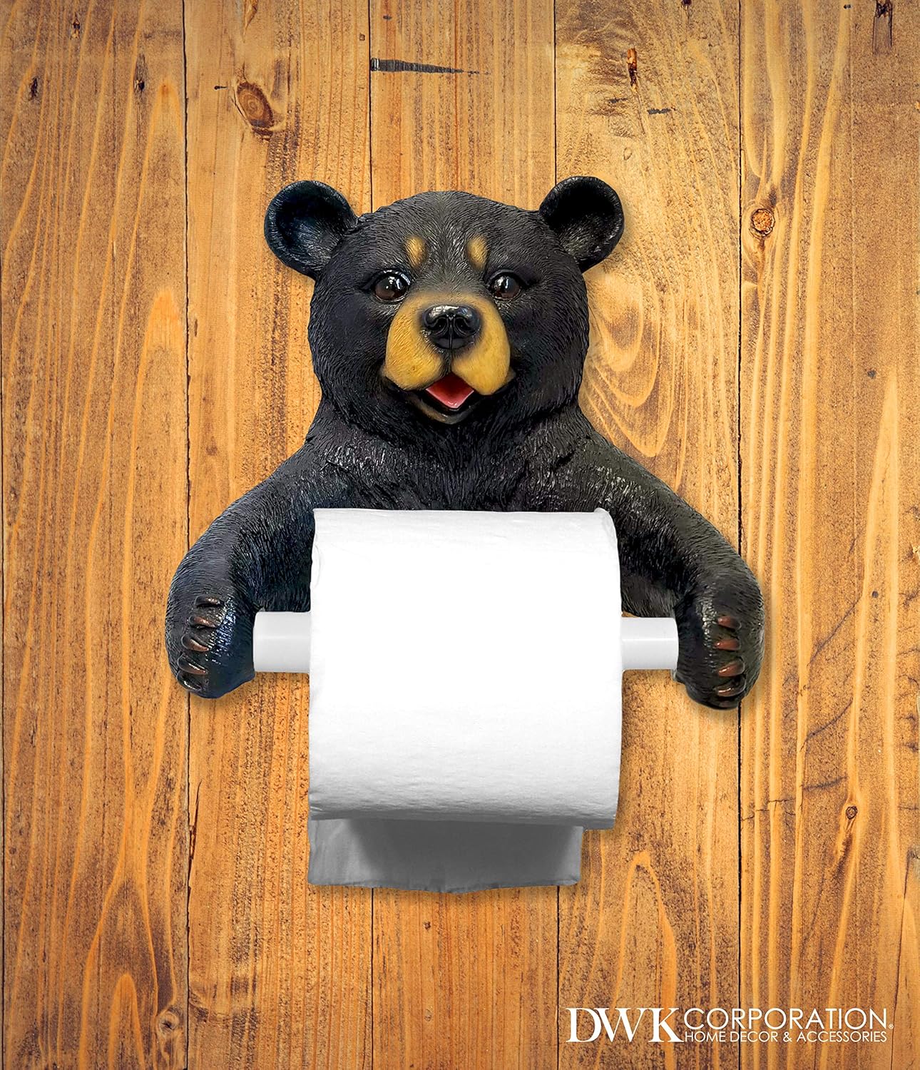 DWK 8-inch Hugo Holder Black Bear Toilet Paper Holder Rustic Woodland Forest Themed Kitchen Bathroom Cabin Decor