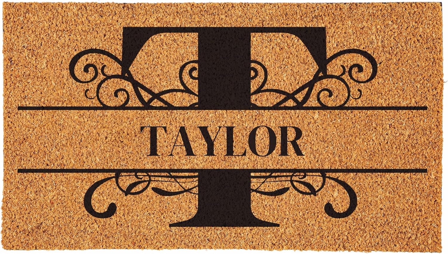 Evergreen Flag Monogram Personalized Coir Doormat, 18x30 Inches Custom Name Door Mat, Front Door Welcome Mats with Rubber Back, Doorway Mat for New Home Decor Housewarming Gift (Letter T)