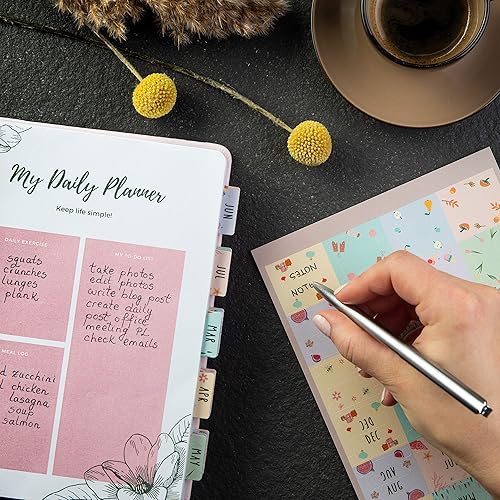 Miniatura 3 de DiverseBee - Agenda laminada, pestañas mensuales, 24 pestañas para cuadernos (pestañas de 12 meses y 12 pestañas en blanco), calendario mensual