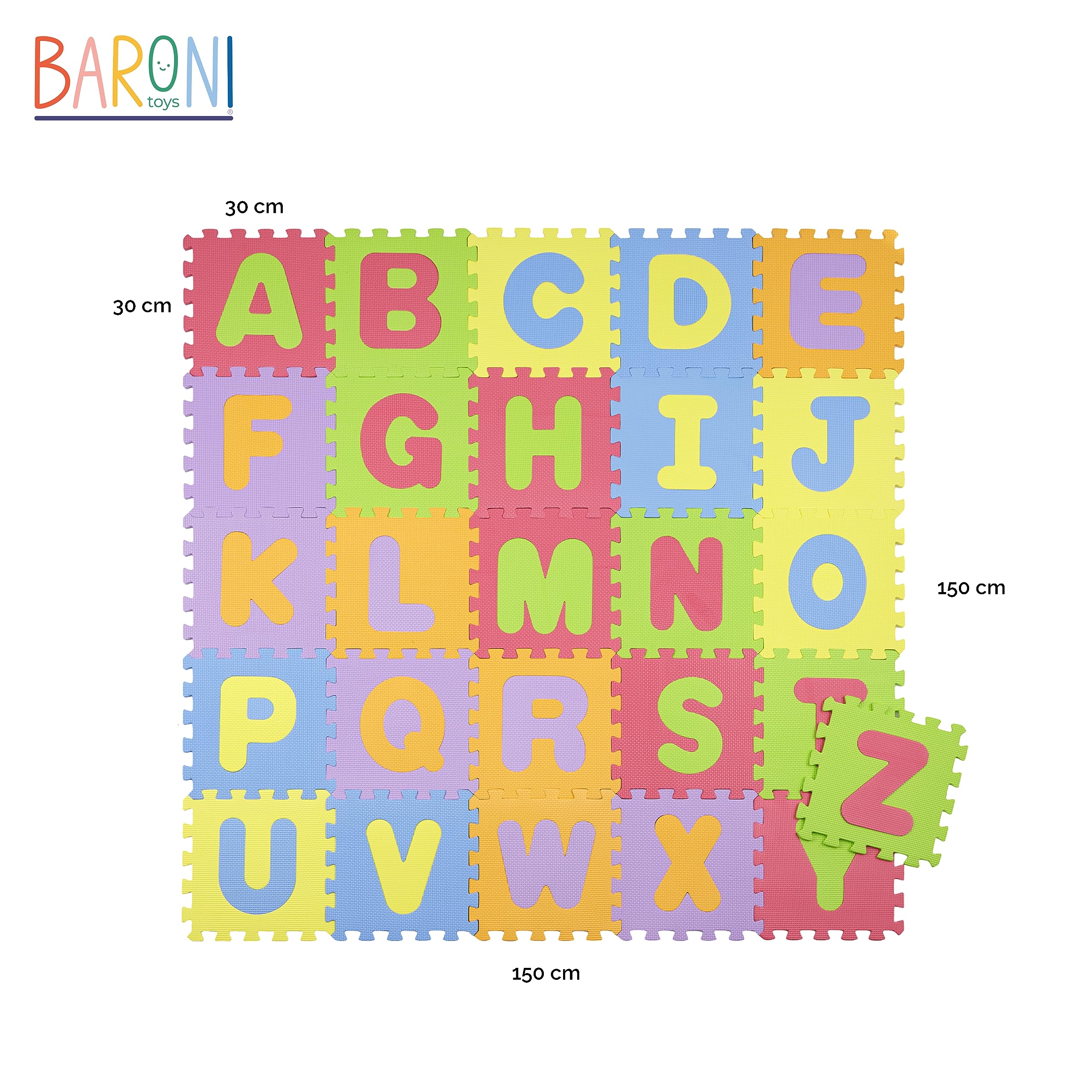 Baroni Toys Alfombra Puzzle Infantil 26 Piezas EVA, Alfombra Puzzle Números Desmontable, Alfombra de Juguete de Espuma entrelazada en Material Seguro y No Tóxico, 30x30 cm
