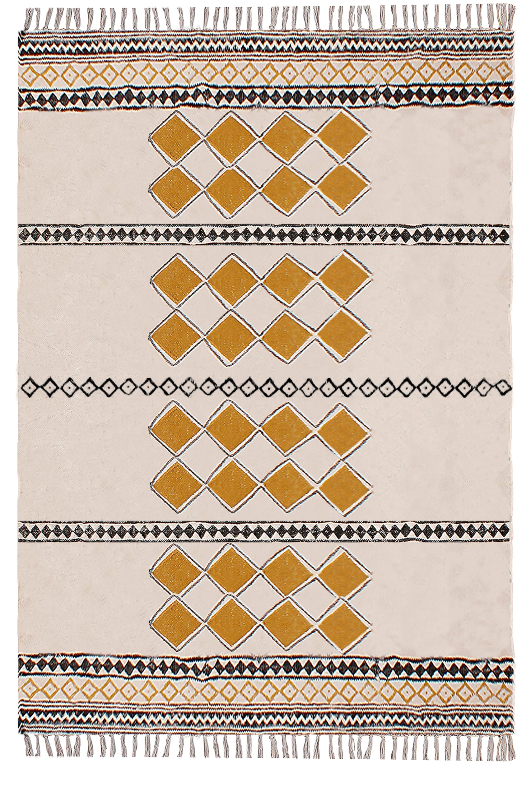 Tapis en coton lavable et facile à laver imprimé main jaune moutarde 2,4x8 m