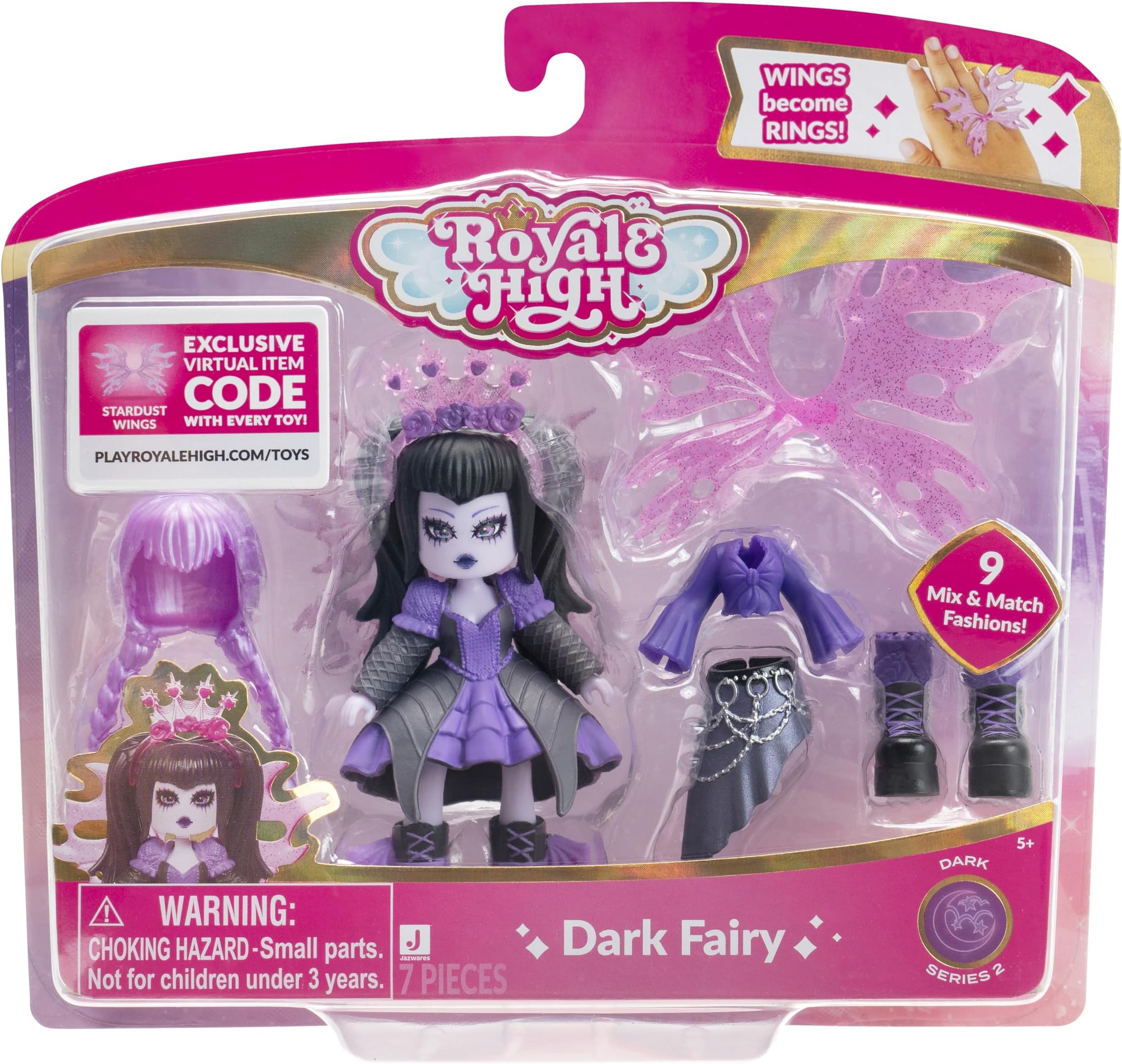 3” Dark Fairy Fashion Doll - 1 Figure with 9 Fashion Accessories - Virtual Item Code Included - Series 2 - Ages 5+