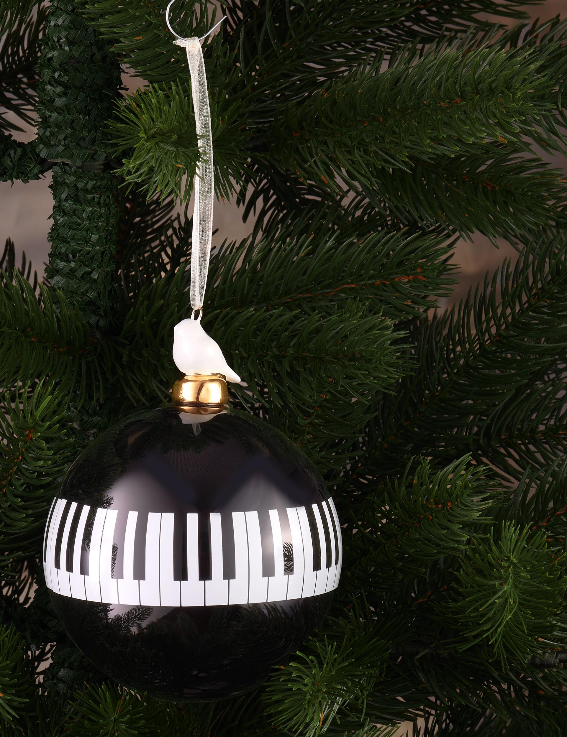 Pallina Di Natale BRUBAKER A Forma Di Pianoforte, Bianca E Nera Con Uccellino In Porcellana, 10 Cm, Decorazione Artigianale Per Albero, Tasti Di Pianoforte