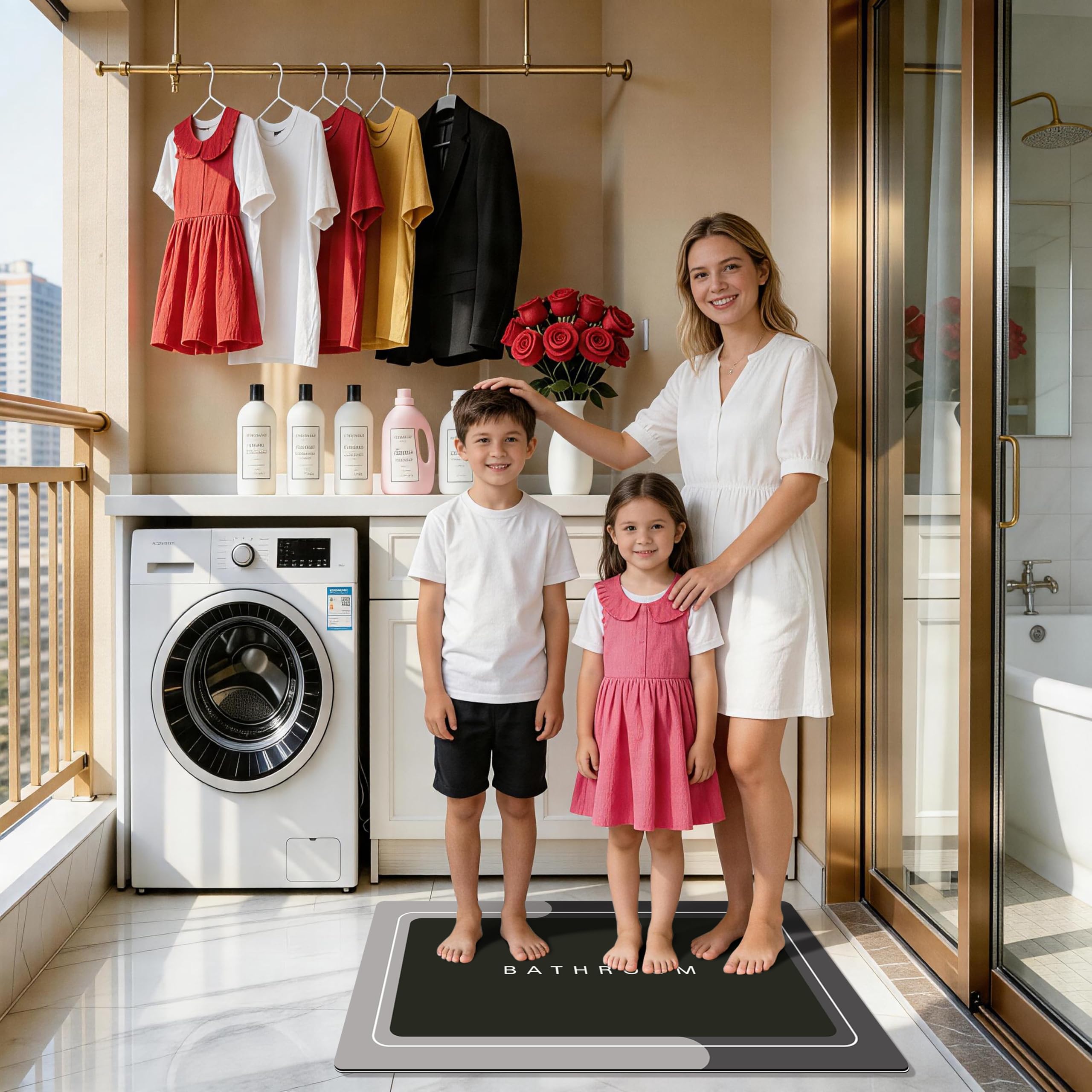 Deparnit Alfombras de baño de goma antideslizantes de secado rápido, súper absorbentes, delgadas, se ajustan debajo de la puerta, alfombras rectangulares lavables a la moda para baño, bañera, ducha y