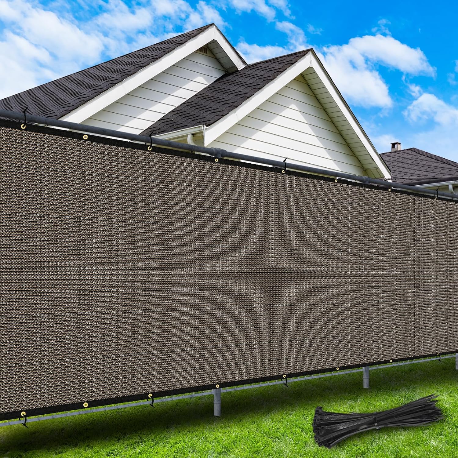 6' X 50' Brown Privacy Screen Fence Heavy Duty 220 GSM Windscreen & Dustproof Fence 98% Visibility Blocking Ideal for Outdoor Patio Pool Balcony Backyard 220GSM-6' X 50' Brown
