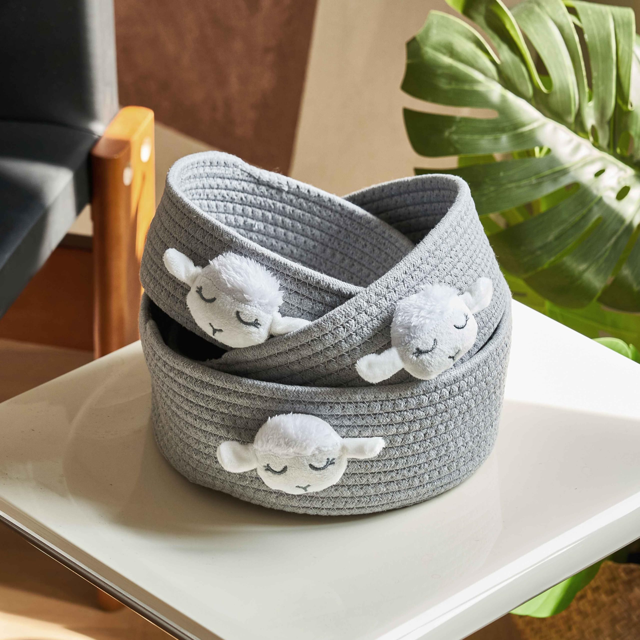 Eden & Willow Sheep Cotton Nursery Room Storage Basket - Eco-Friendly, Durable, And Playful Organisation Solution For Children With Adorable Designs - Set Of 3 (, Mixed Sizes)