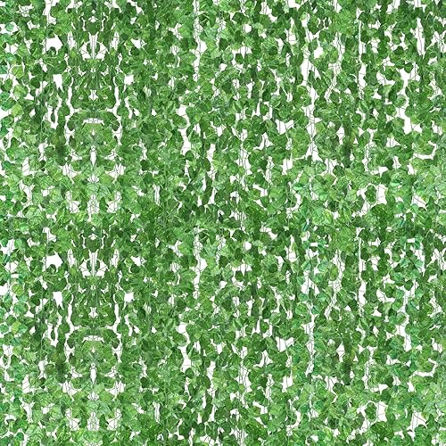 Paquete de 48 enredaderas falsas de hojas de hiedra artificial, guirnalda de hiedra artificial, plantas colgantes para dormitorio, boda, fiesta,