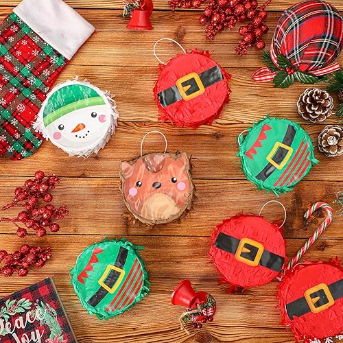 Miniatura 6 de Liliful 12 piezas de mini piñata de Navidad a granel pequeña de Navidad, Papá Noel, muñeco de nieve, alce, decoración de árbol de Navidad, piñata