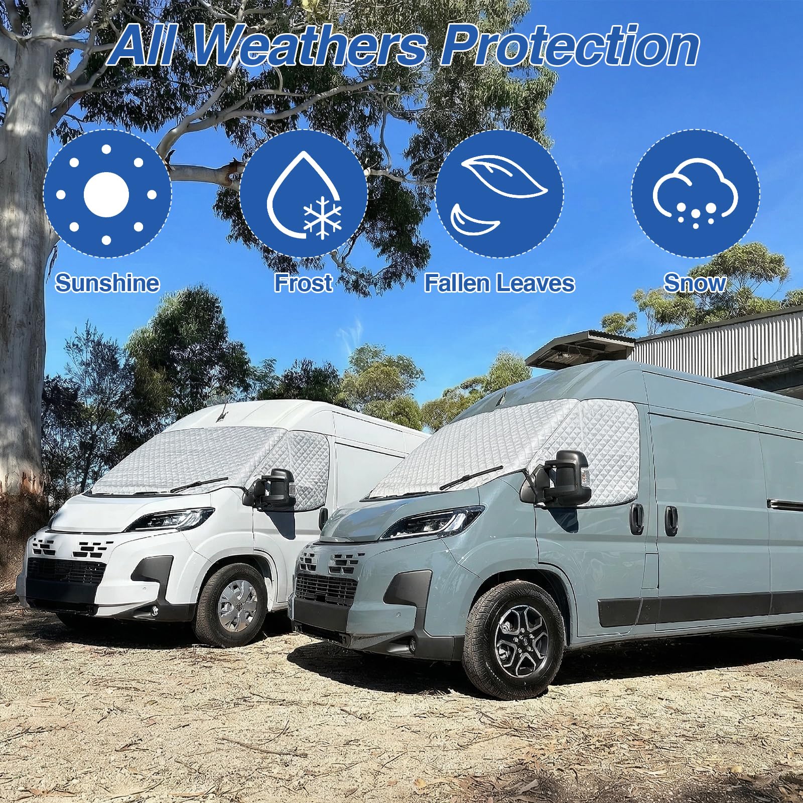 Windschutzscheiben Abdeckung Kompatibel mit FIAT Ducato, Peugeot Boxer, Citroen Relay X250/X290 (2006-2024), Frontscheiben Sonnenschutz mit Aufbewahrungstasche, Wasserdicht Anti-UV Frostschutz