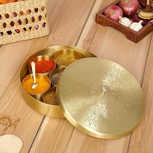 Miniatura 3 de Caja de especias india house indian masala dabba masala dabba de latón  Organizador de contenedores de especias indias de 8 pulgadas  Caja Masala de