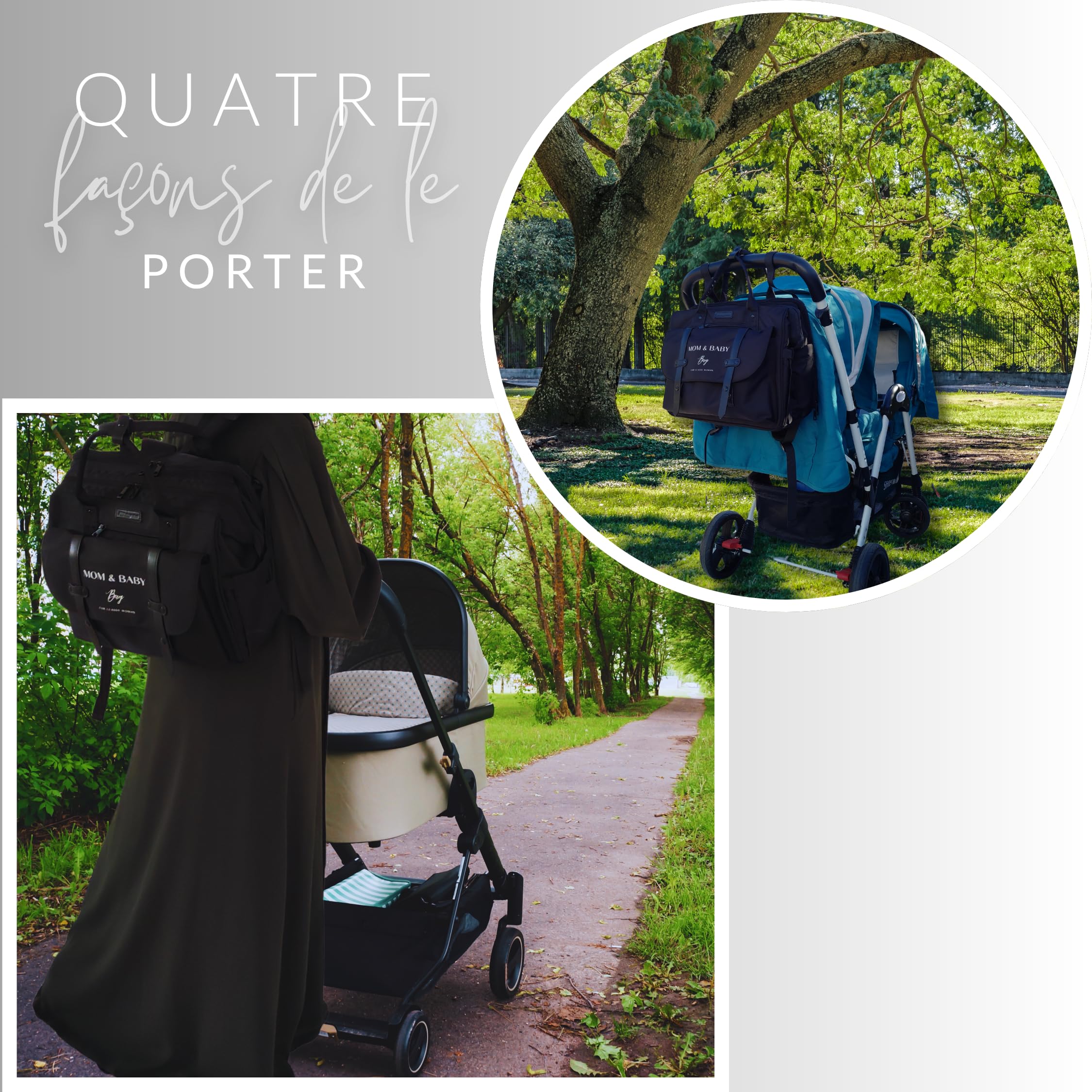 Sac à Dos à Langer Pour Bébé fille ou garçon, Sac de Maternité MOM&BABY BAG, Sac à main bébé et Maman, Matelas à Langer imperméable isotherme sangle de Poussette promenade. (Noir)