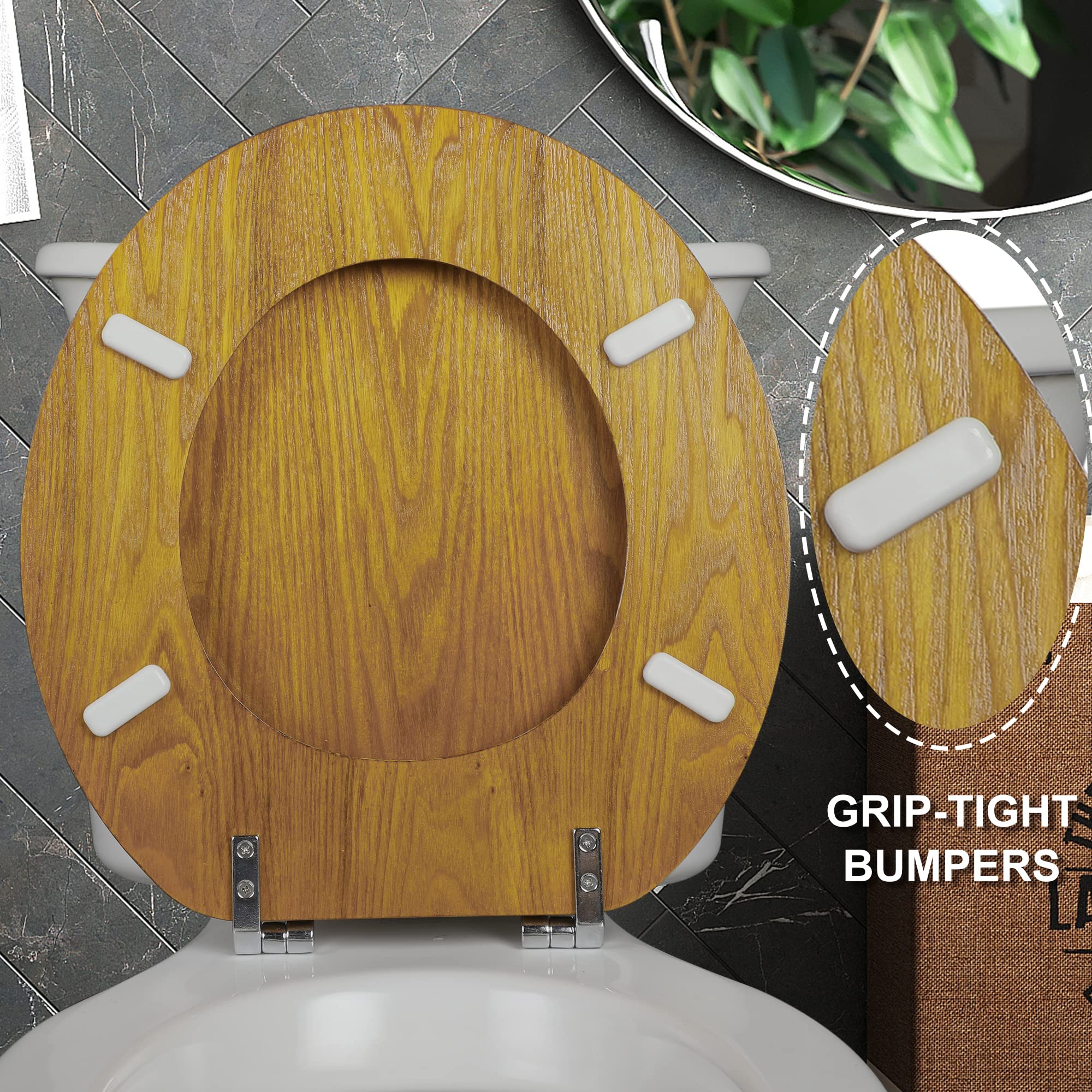 Angel Shield Toilettensitz – Länglich, Beige Marmor-Optik, Soft-Close, Leicht Zu Reinigen