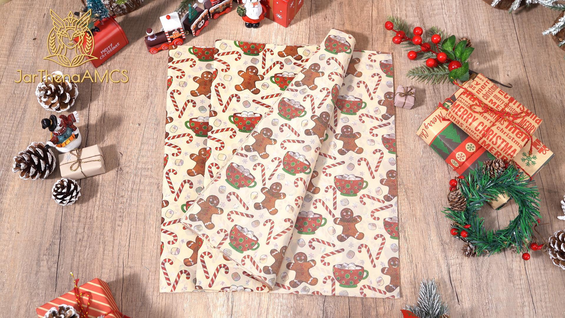 Pineraap 100 Sheets Christmas Tissue Paper, Xmas Tree Santa Claus Holly Bow Print
