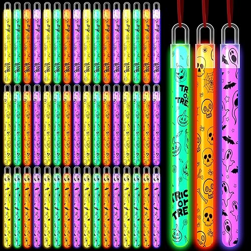 Lewtemi 48 varitas colgantes para Halloween, palitos brillantes para Halloween, bolsas de regalo de Halloween, suministros de fiesta de Halloween