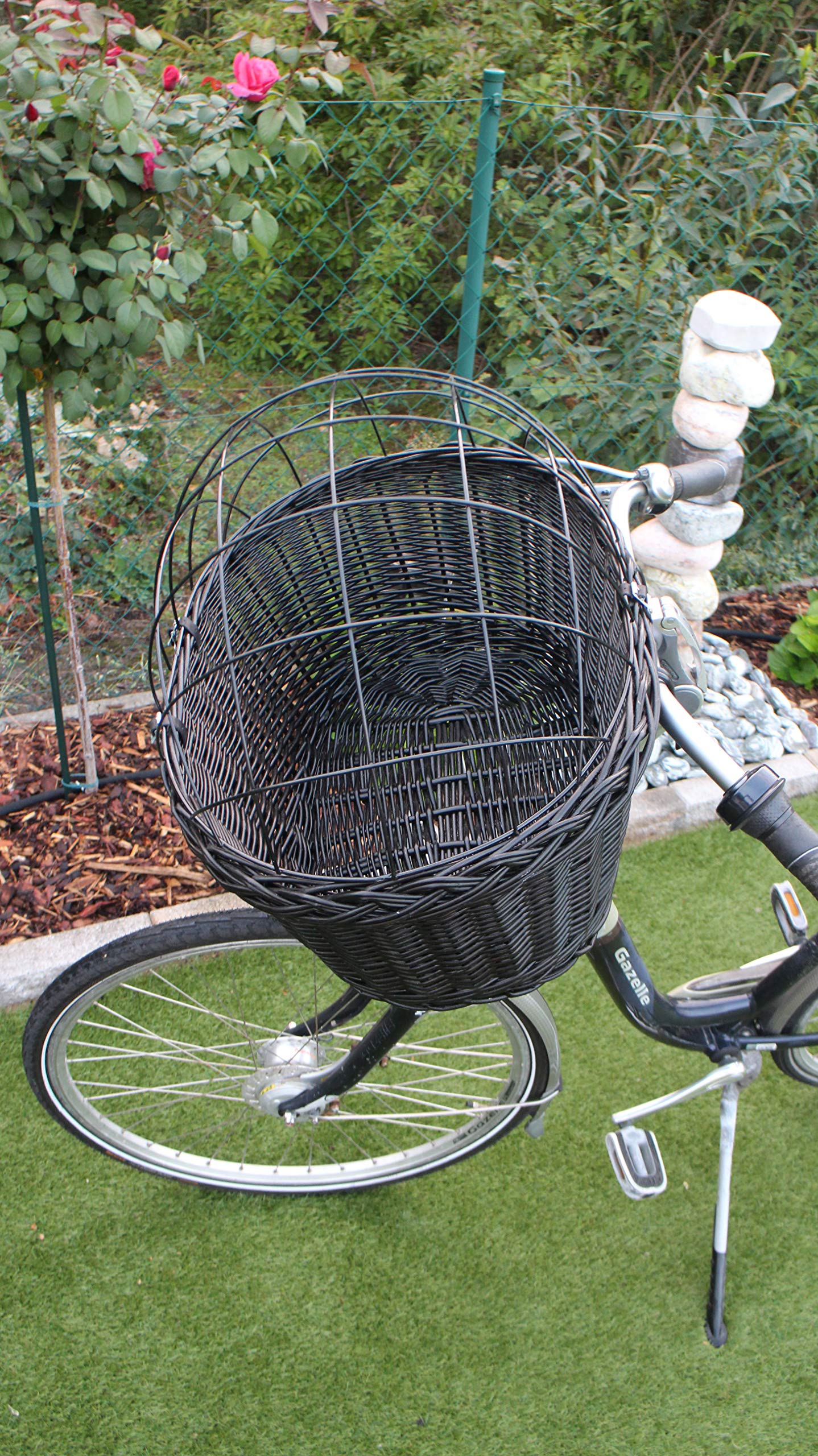 Marcus Hundefahrradkorb für Fahradlenker aus Weide mit Metallgitter und Kissen in Schwarz Lenkrad Weidenkorb Hundekorb Lenkerkorb Tierkorb Einkaufskorb Natur (mit Kissen)