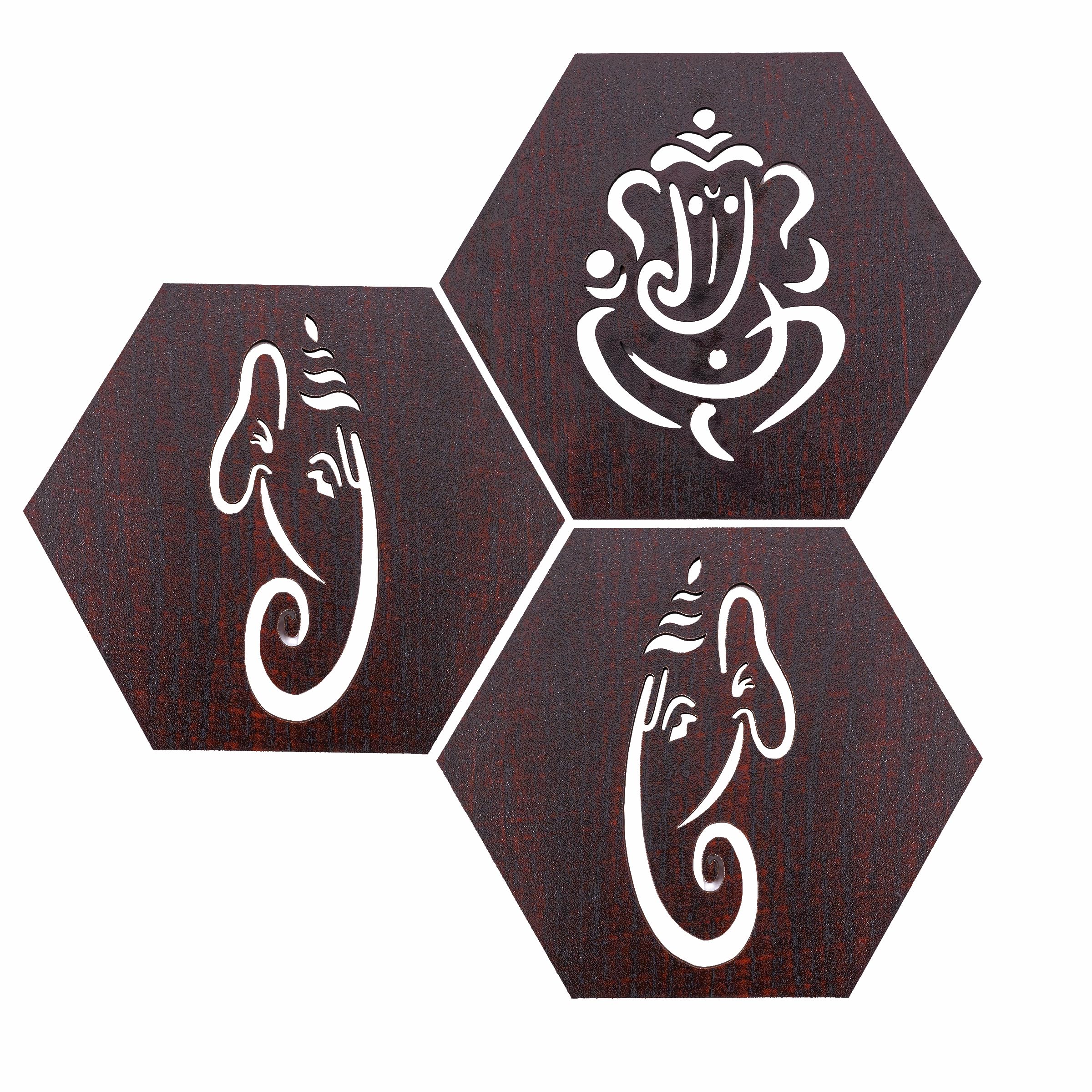 Tarini Gallery Om Wooden Design Handcrafted Sculpture Wall Hanging Decorative Showpiece for Home Office Temple Yoga Meditation Décor and Gifting (Ganesh)