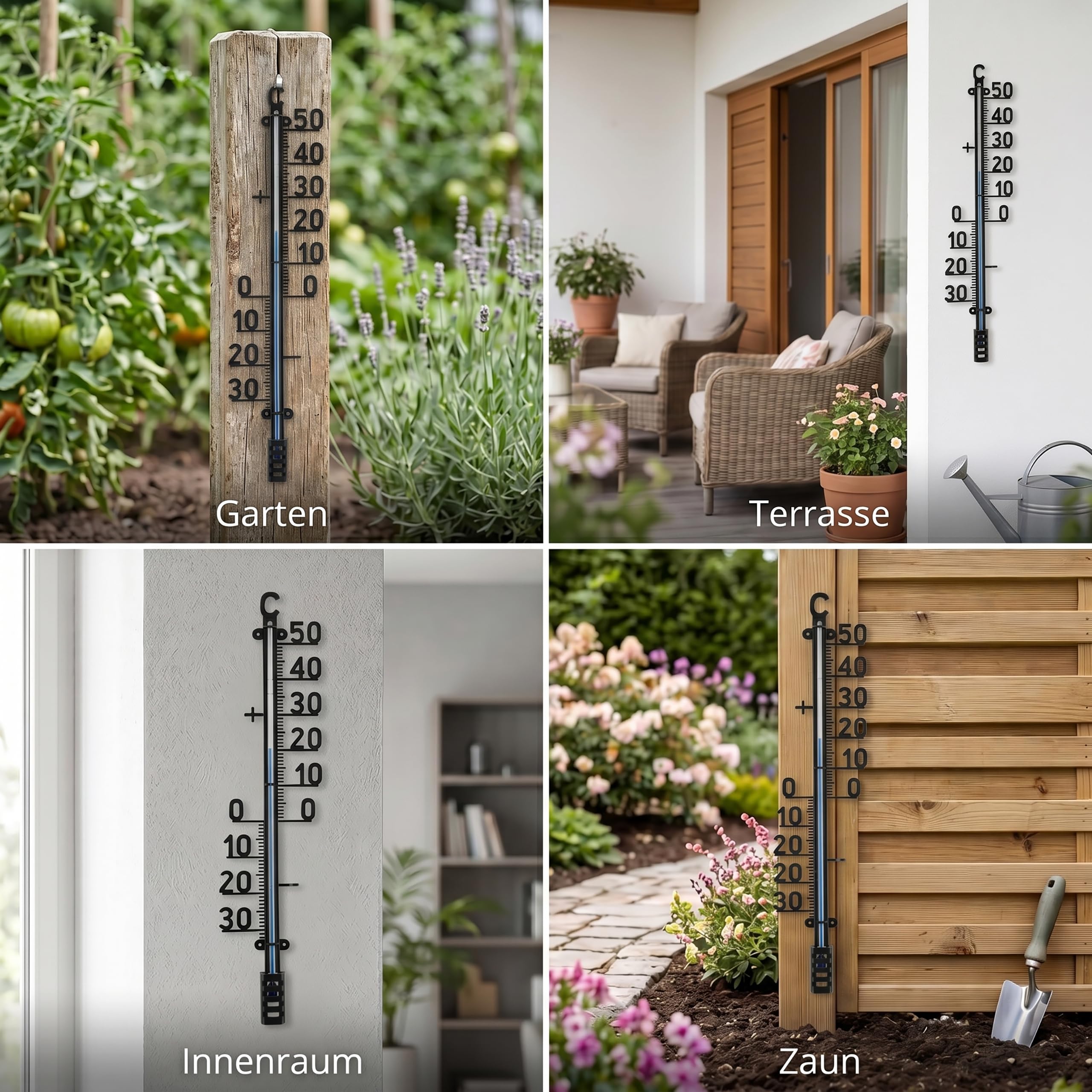 Lantelme XXL Außenthermometer 67cm Analog Kunststoff Schwarz | Temperaturanzeige -30°C bis 50°C | Thermometer für Garten Terrasse Außen | Gartenthermometer Deutsche Herstellung