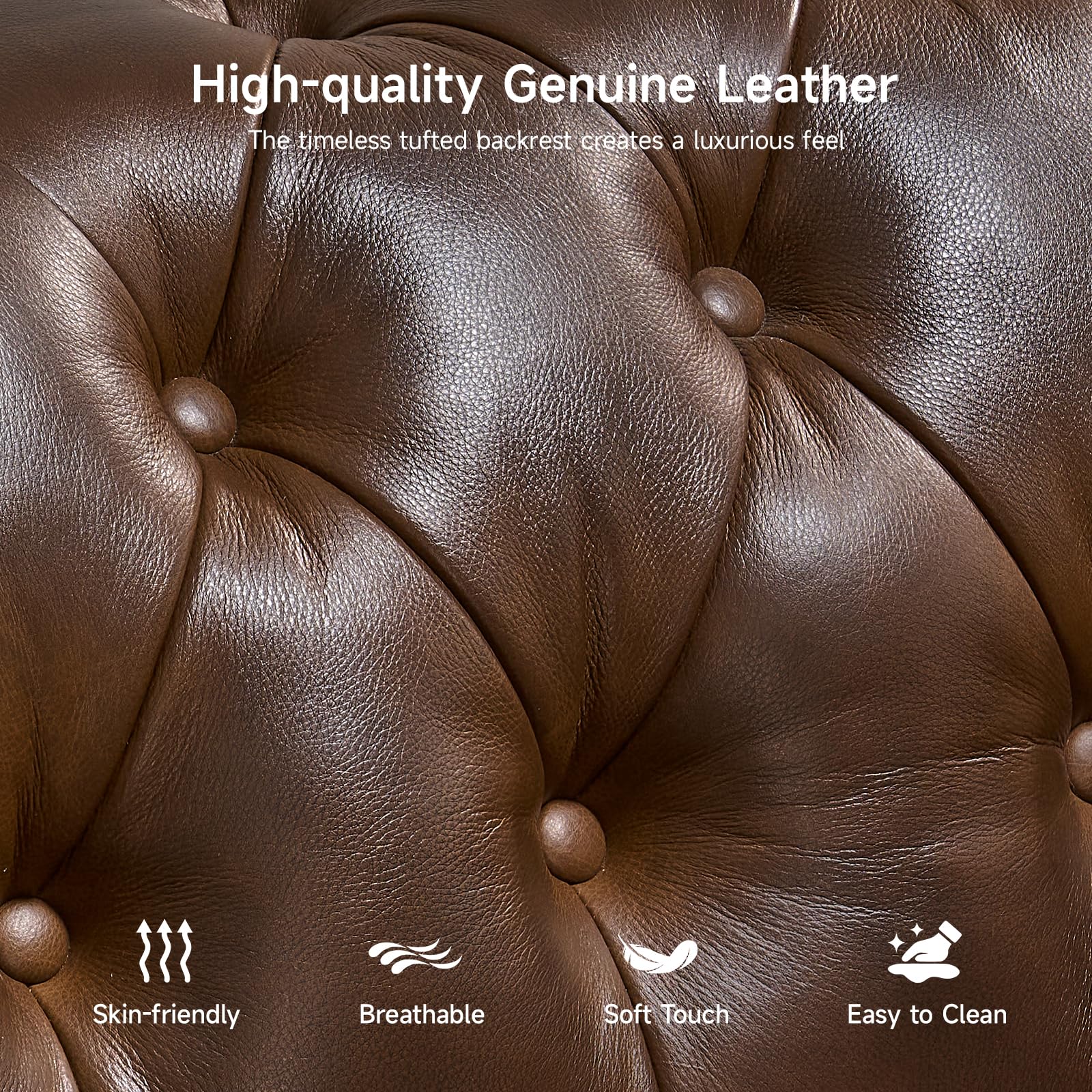 ONBRILL 80' Genuine Leather Sofa, Full-Grain Leather Chesterfield Sofa with Deep — product photo