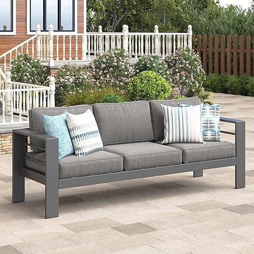 Miniatura 12 de Wisteria Lane Patio Furniture - Sillón de metal, juego de 2, sillas de metal para exteriores con cojines mejorados, sofá individual para todo tipo