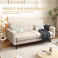 Vista 4 de DIFY Sofá de 3 plazas de felpilla de 77 pulgadas, sofá tapizado con patas de madera maciza, respaldo copetudo, decoración moderna de mediados