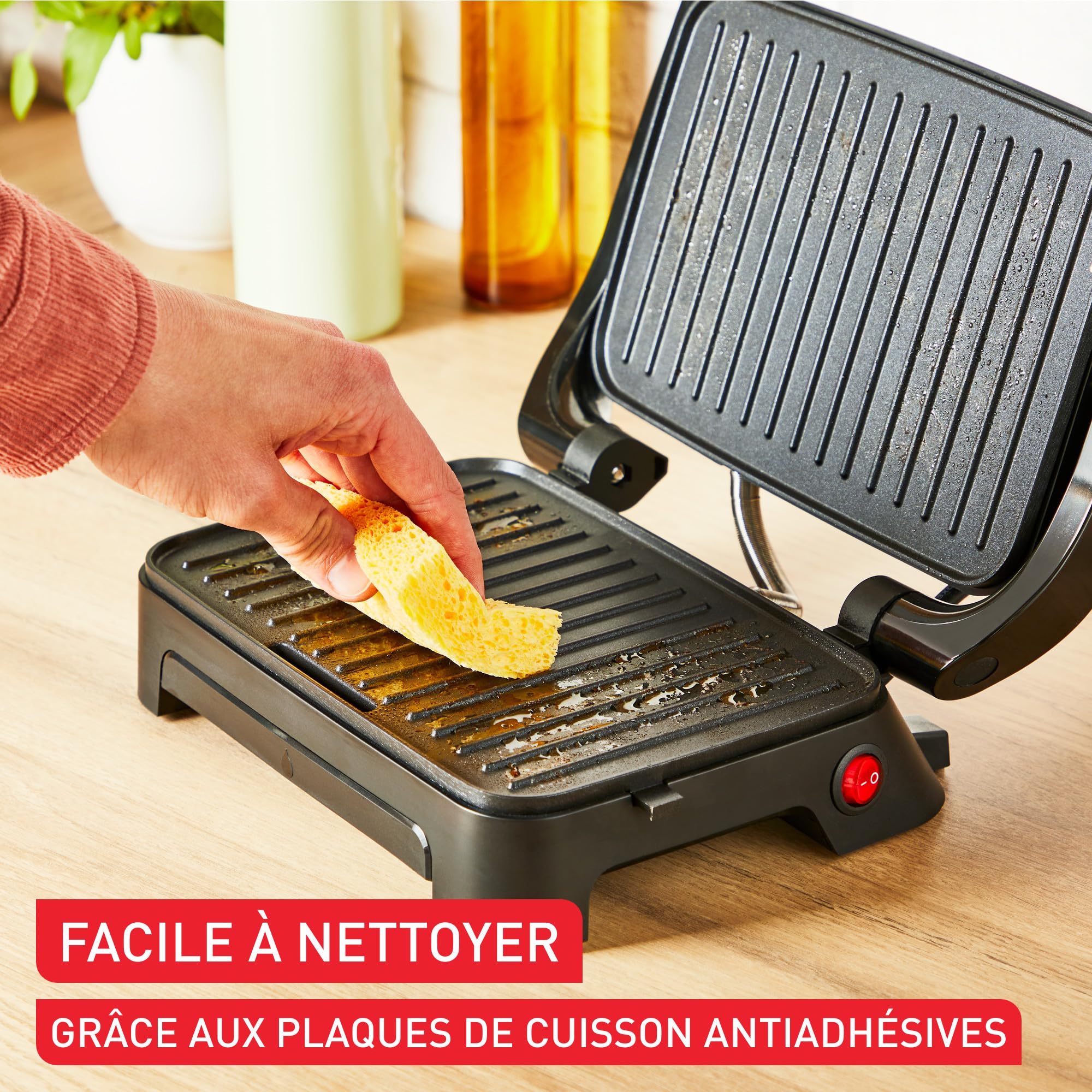 Tefal Gril et machine à panini, Plaques de cuisson antiadhésives, Nettoyage facile, Rangement facile, Inicio Compact, GC270D10