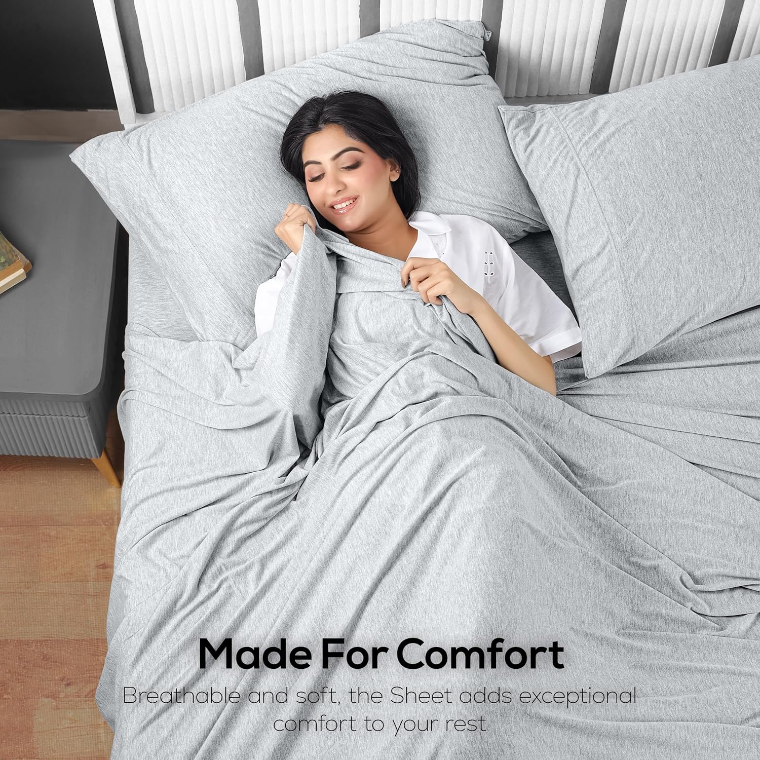 Utopia Bedding Queen Sheet Set - Jersey Knit Sheets 4 Piece – Cotton – Soft T-Shirt Stretchy Sheets (Heather Light Grey) - Image 7