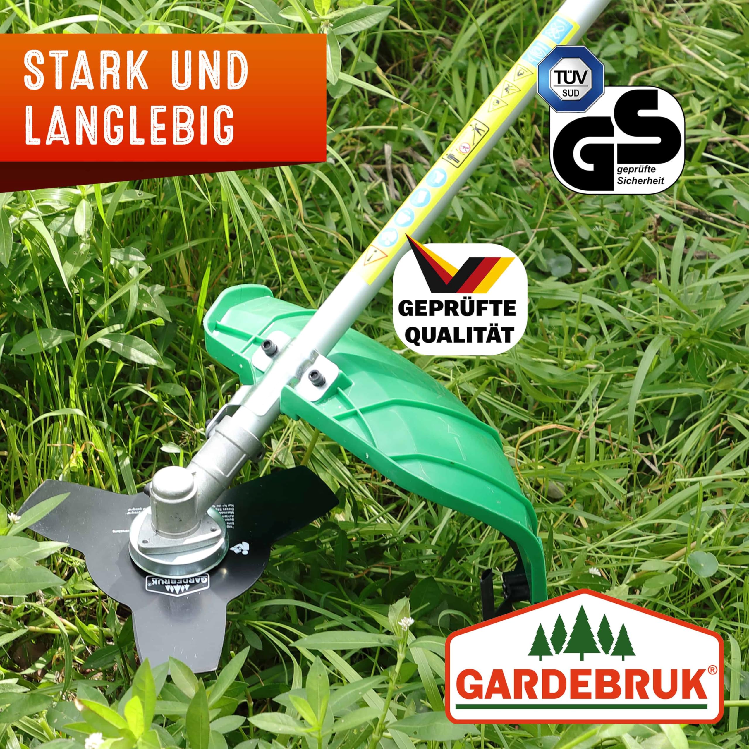 GARDEBRUK® Benzin Motorsense Freischneider 5 in 1 Heckenschere Rasentrimmer Hochentaster 2 PS Tragegurt verstellbar 1m Verlängerung