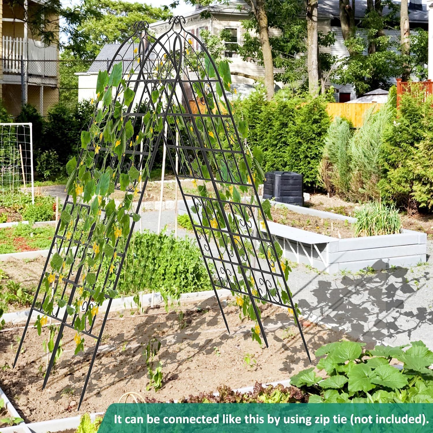 Happygrill 4 Pack Metal Garden Trellis, Decorative Outdoor Trellis for Climbing Plants, Flowers, Vegetables, Rustproof Cucumber Trellis for Garden, Yard, Patio, Black