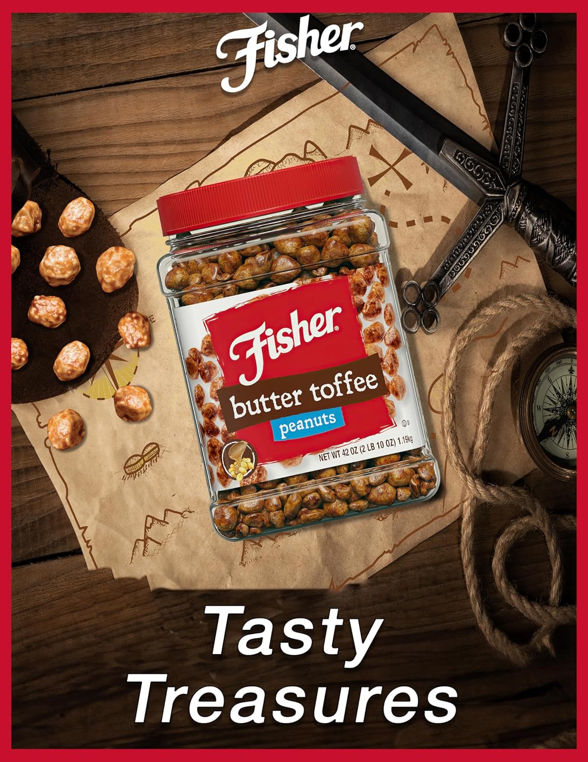 Fisher Snack Butter Toffee Peanuts, 42 Ounces (Pack of 6), No Artificial Colors or Flavors, 100% Recyclable