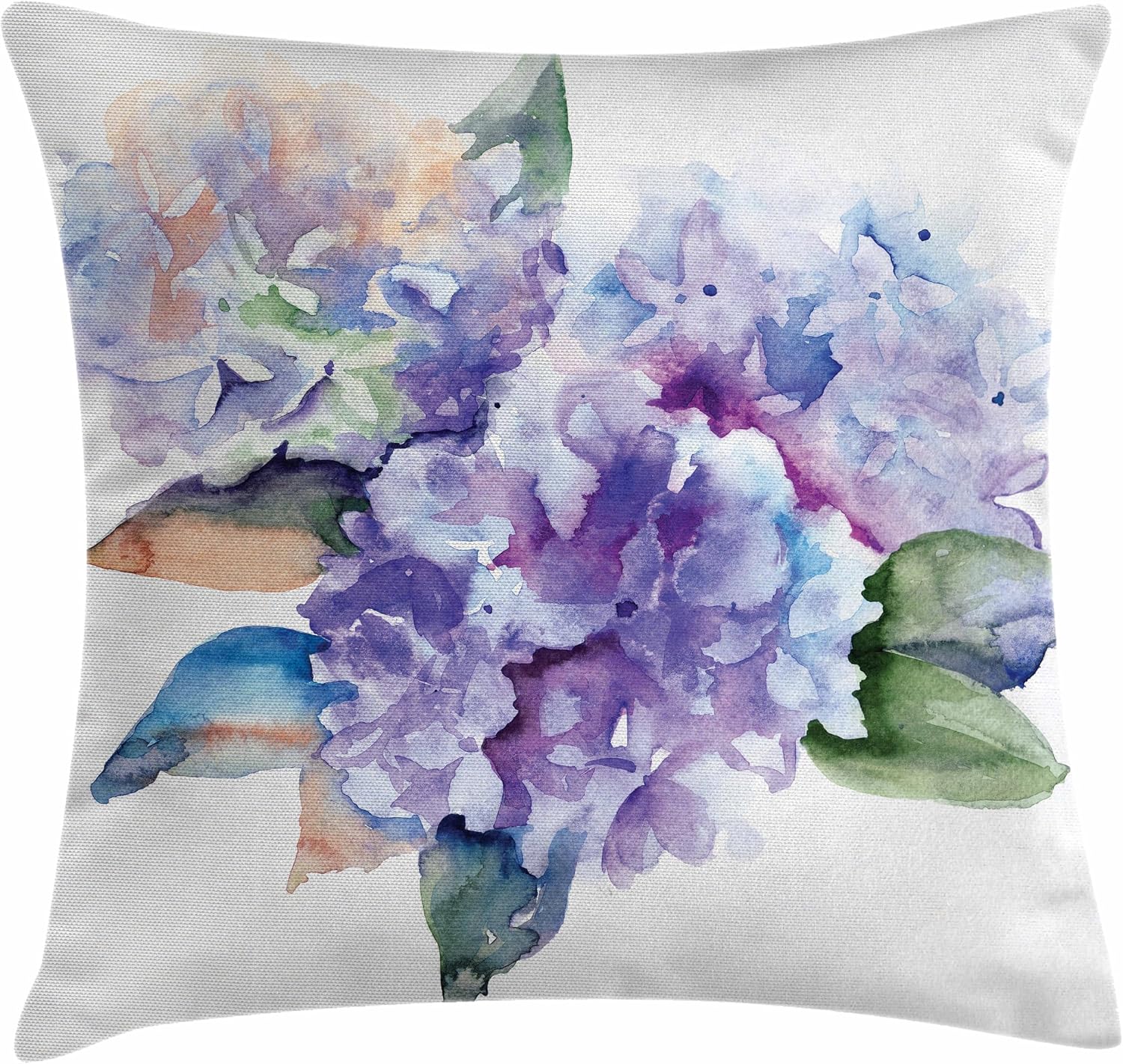 Ambesonne Watercolor Pillow Cushion Cover Pack of 2, Delicate Hydrangea Flowers Blooming Botanical Arrangement Wedding Inspired, Decorative Square Accent Pillow Case, 2 Pcs-20" x 20", Violet Blue
