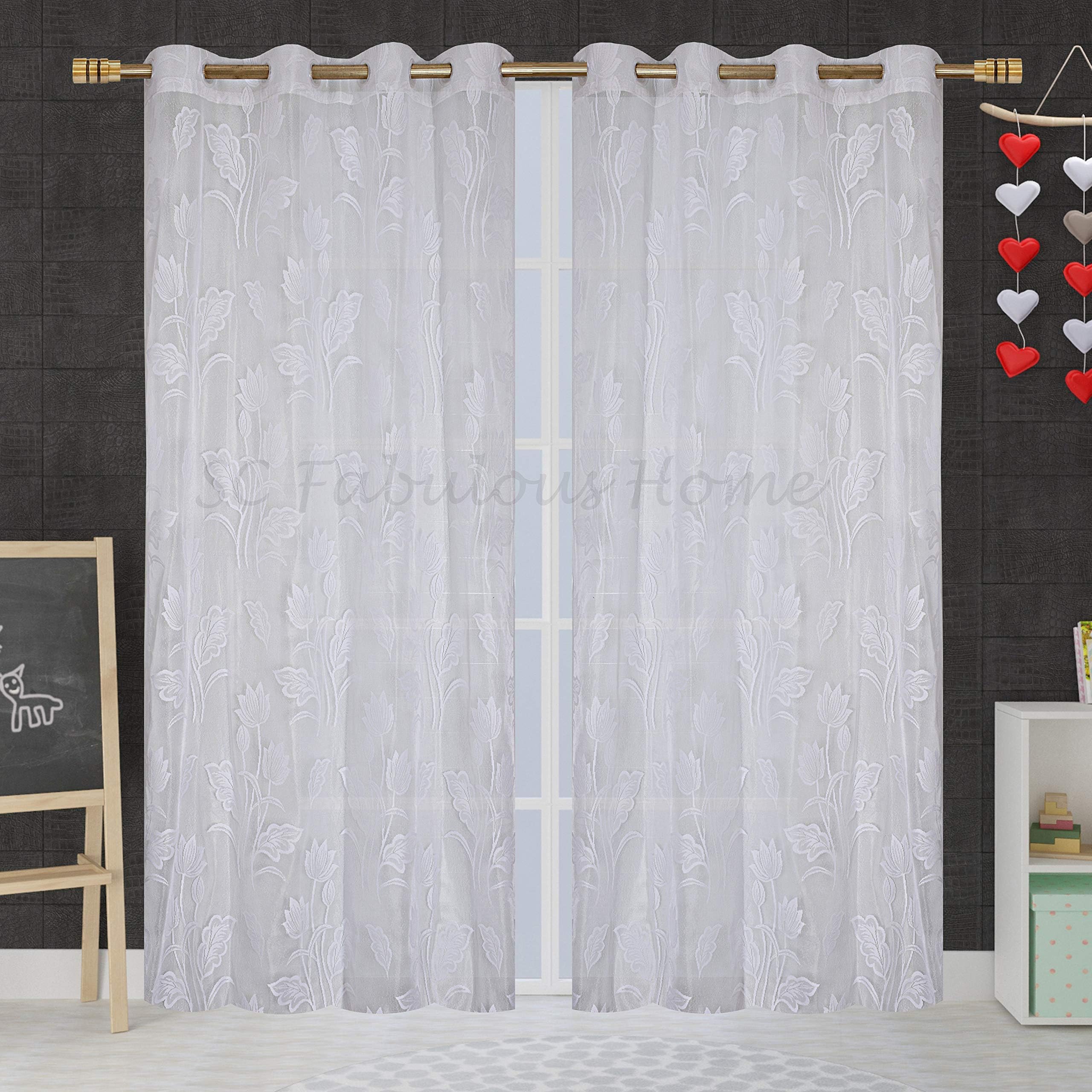 Heavy Net Long Leaves Long Door Curtains 1 Pc -White - 9ft