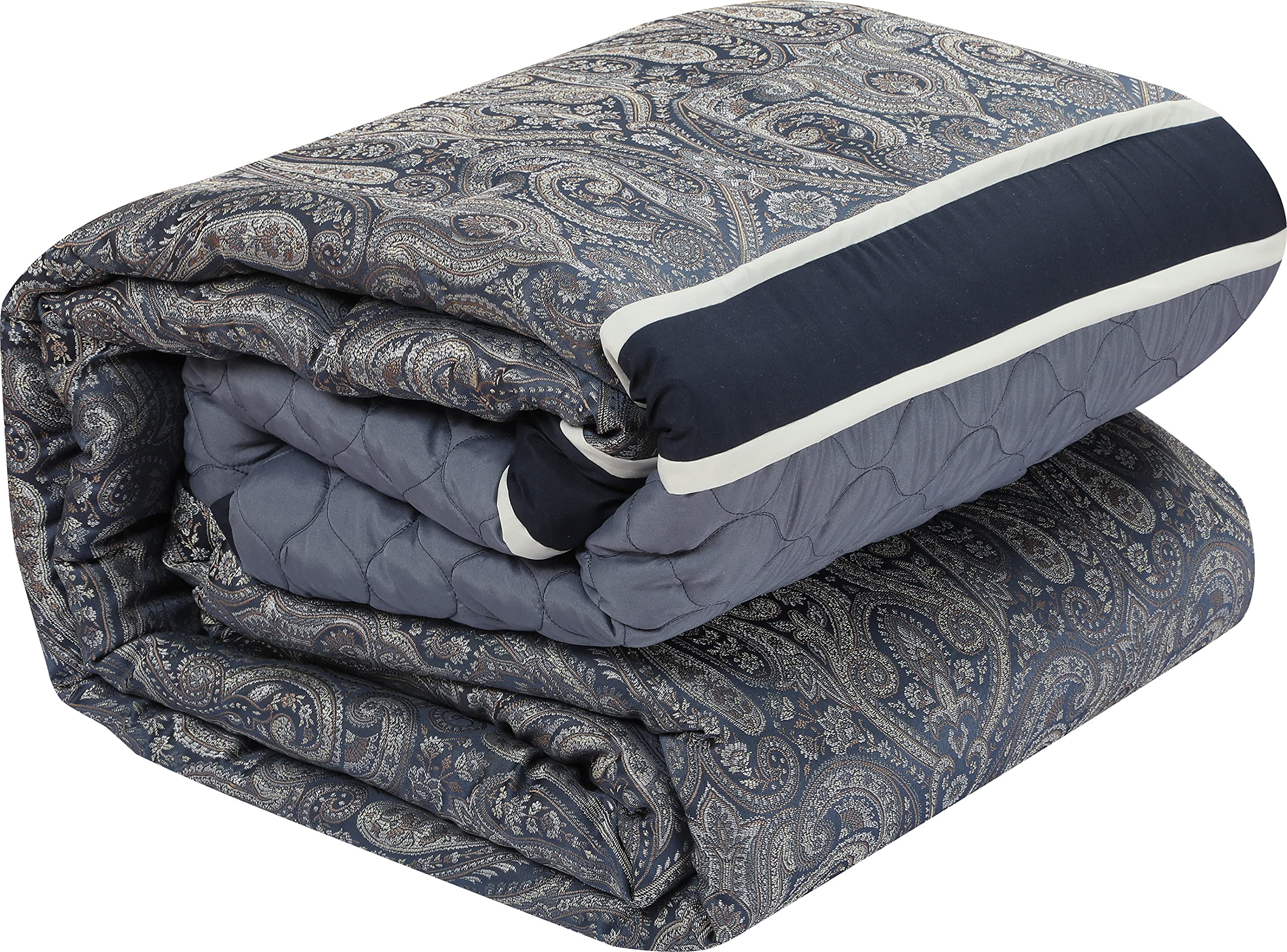 Stratford Park Perfect Paisley 7 Piece Comforter Set, Navy, California King, Breatheable, 100% Polyester & Fill
