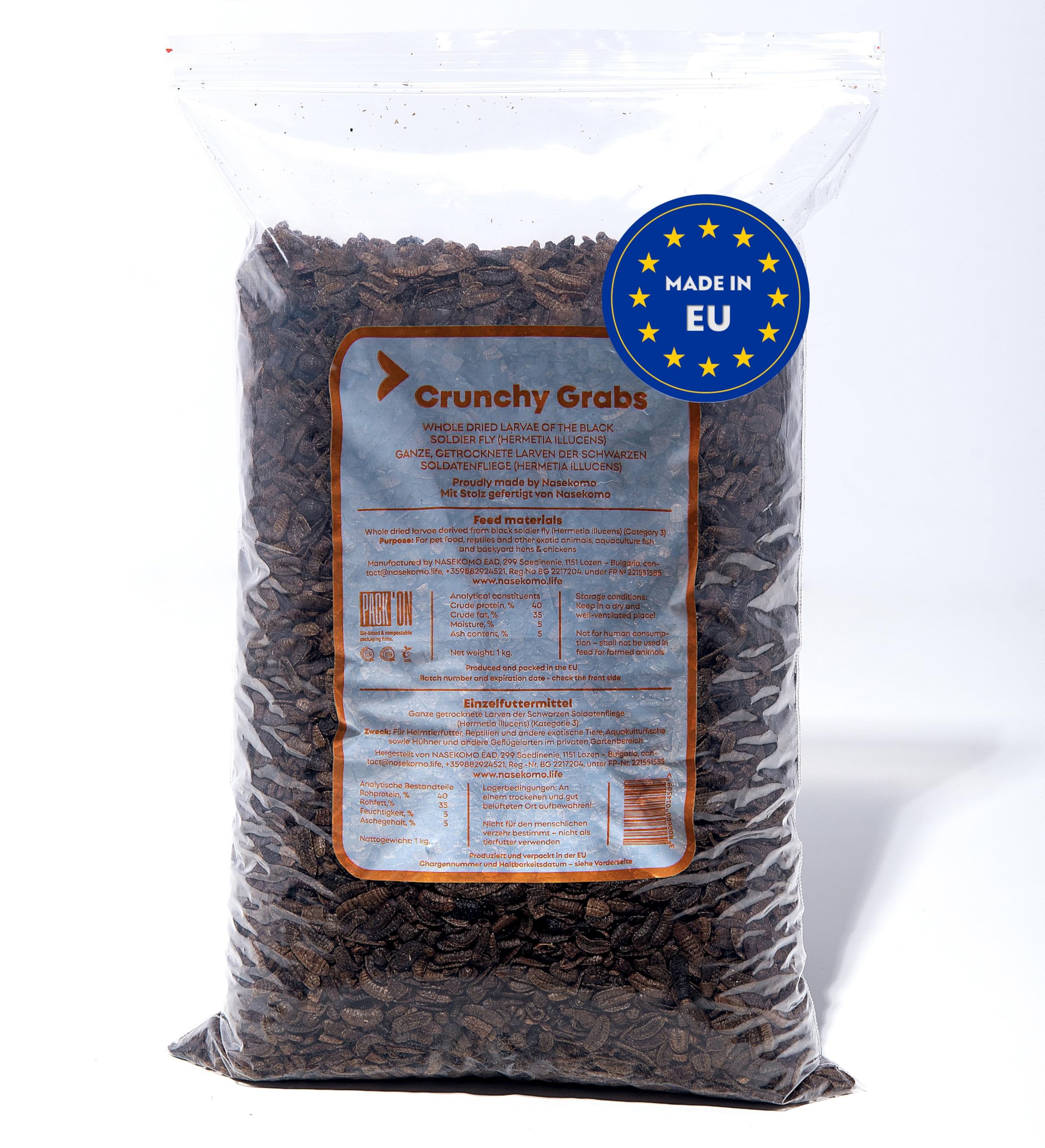 Getrocknete Schwarze Soldatenfliegenlarven 1 kg | Proteinreiches Naturfutter für Hühner, Vögel, Reptilien, Igel & Fische | Ergänzungsfutter für Hunde & Katzen | EU | Ohne Zusatzstoffe