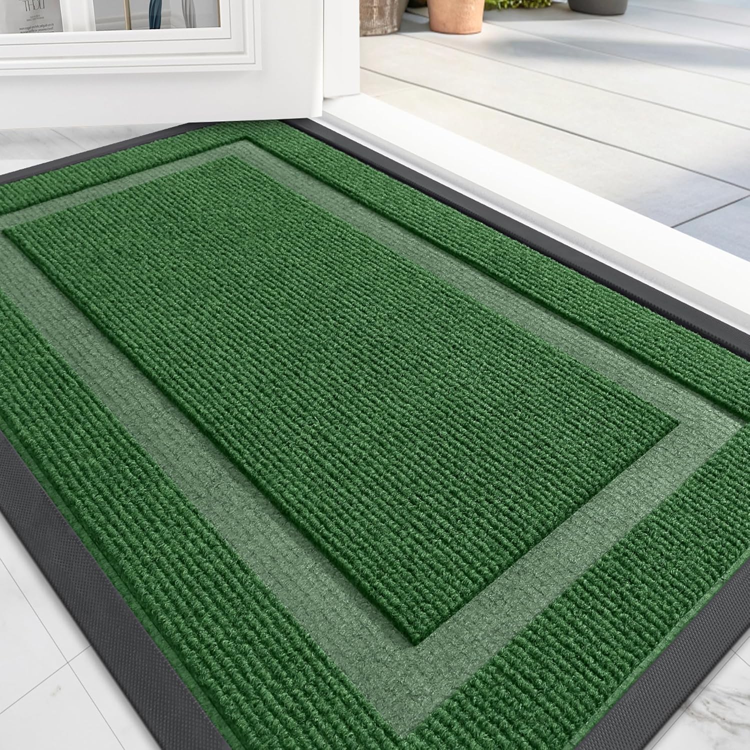 OLANLY Front Door Mat Indoor Outdoor Entrance, Waterproof All-Season, All-Weather Doormat, Sturdy Natural Rubber, Fade Resistant, Low Profile, Easy Clean Patio Porch Entryway Mat, 59x35, Green 59" x 35" Green