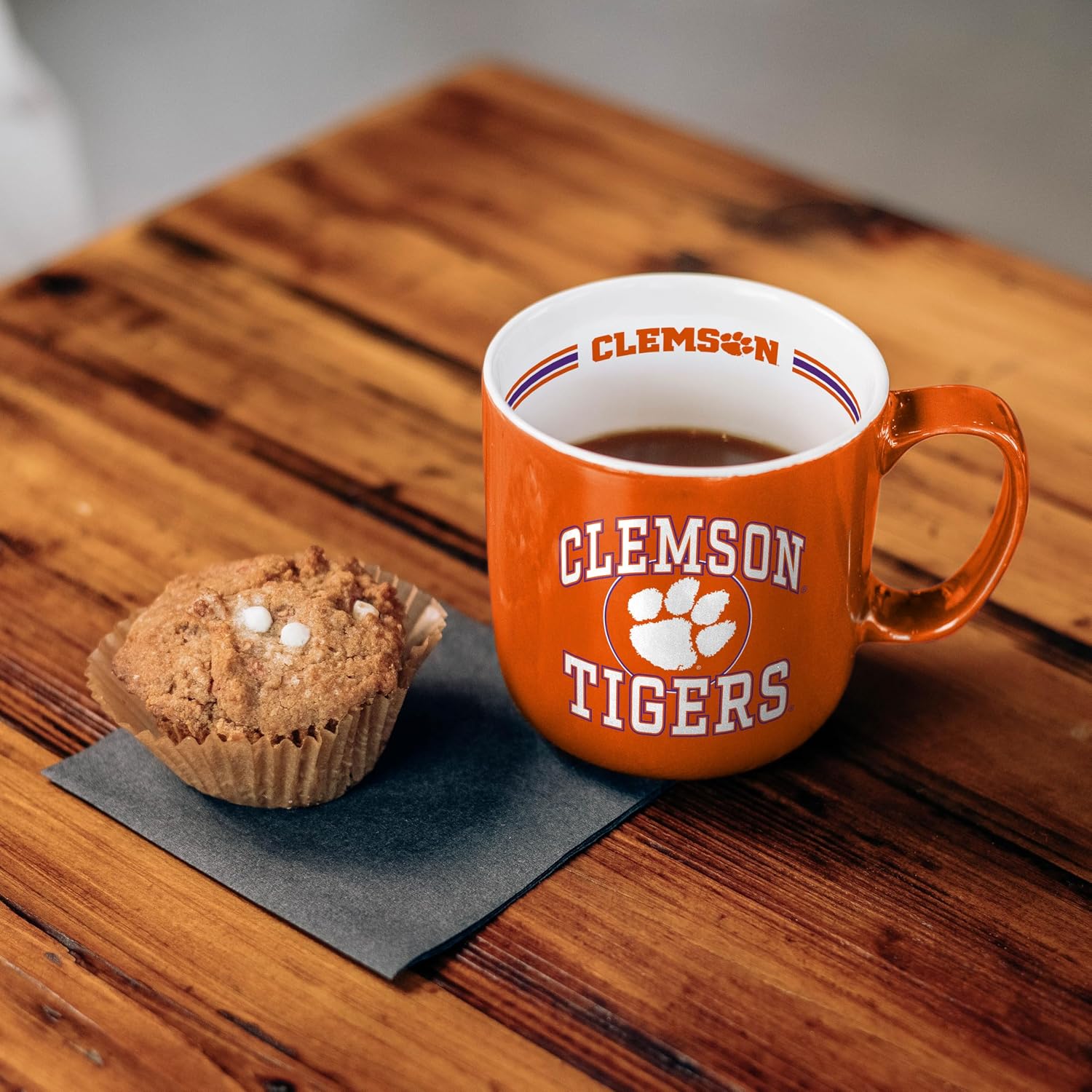 Logo Brands NCAA Clemson Tigers 15oz Stripe Mug - Team Logo, Inside Print, Standard Handle, Microwave & Dishwasher Safe