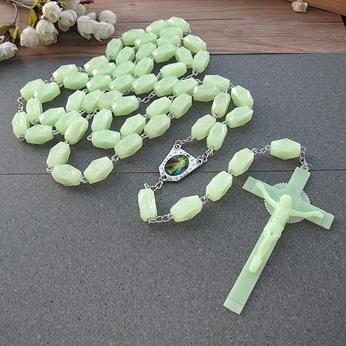 Divine Mercy - Rosario de pared grande que brilla en la oscuridadcrucifijo católico gigante para el hogar, 4.5 pies de largo